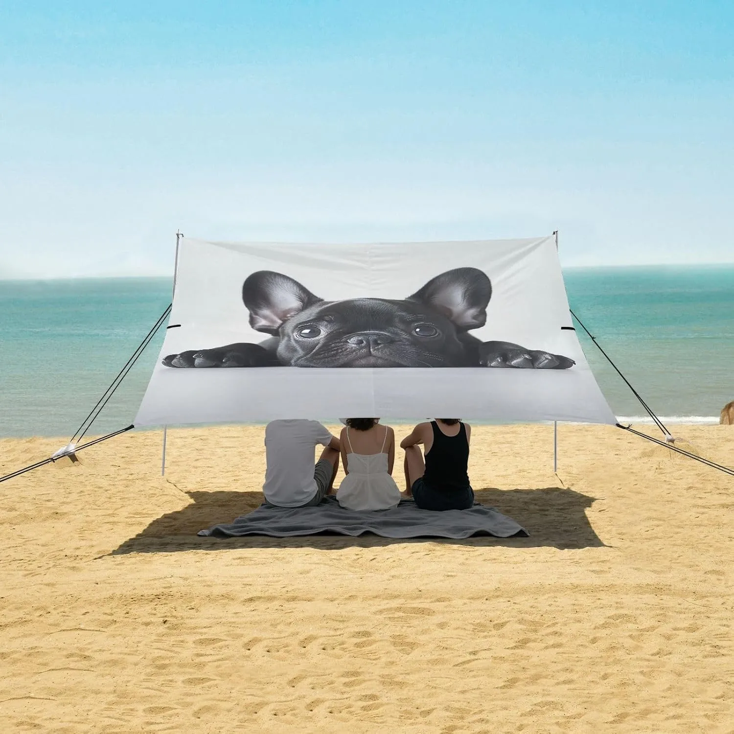 ?? 10.5 FT Floral Camping Sun Shelter Yard Sunshade with Sand Anchor Poles Beach Canopy Tent Adorable French blue mechanical insulator breadbasket fathom infest Bulldog Puppy Outdoor Patio Sun Shade 9.2 