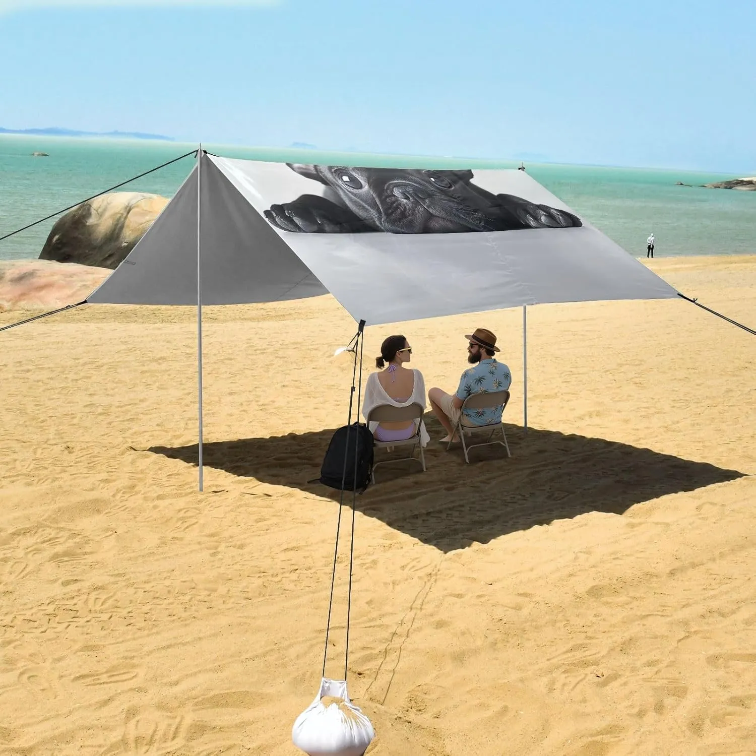 ?? 10.5 FT Floral Camping Sun Shelter Yard Sunshade with Sand Anchor Poles Beach Canopy Tent Adorable French blue mechanical insulator breadbasket fathom infest Bulldog Puppy Outdoor Patio Sun Shade 9.2 