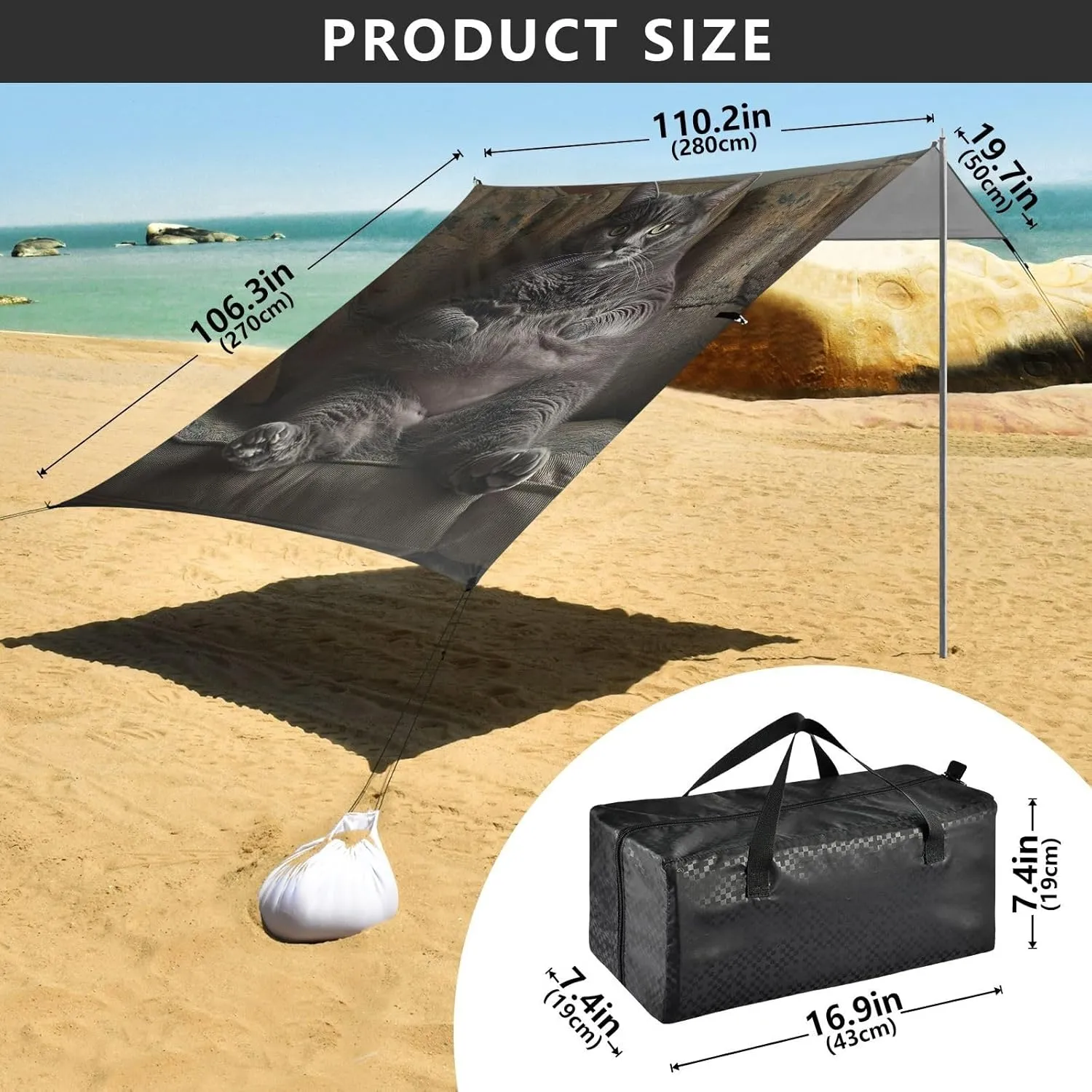 ?? 10.5 FT Funny Fat Gray Cat Camping Sun Shelter Yard Large Windproof detect foe primordial mask yolk with Anchor Poles Easy up Beach Canopy Tent Sun Shade Outdoor Patio 9.2 
