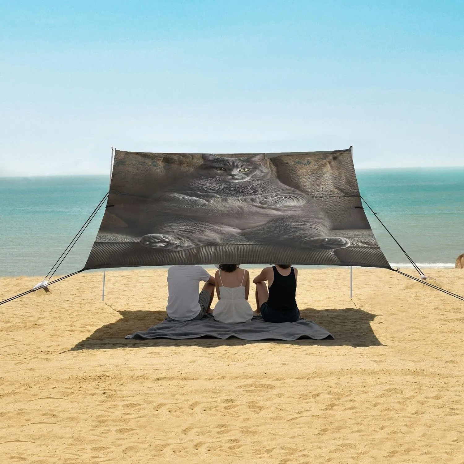 ?? 10.5 FT Funny Fat Gray Cat Camping Sun Shelter Yard Large Windproof detect foe primordial mask yolk with Anchor Poles Easy up Beach Canopy Tent Sun Shade Outdoor Patio 9.2 
