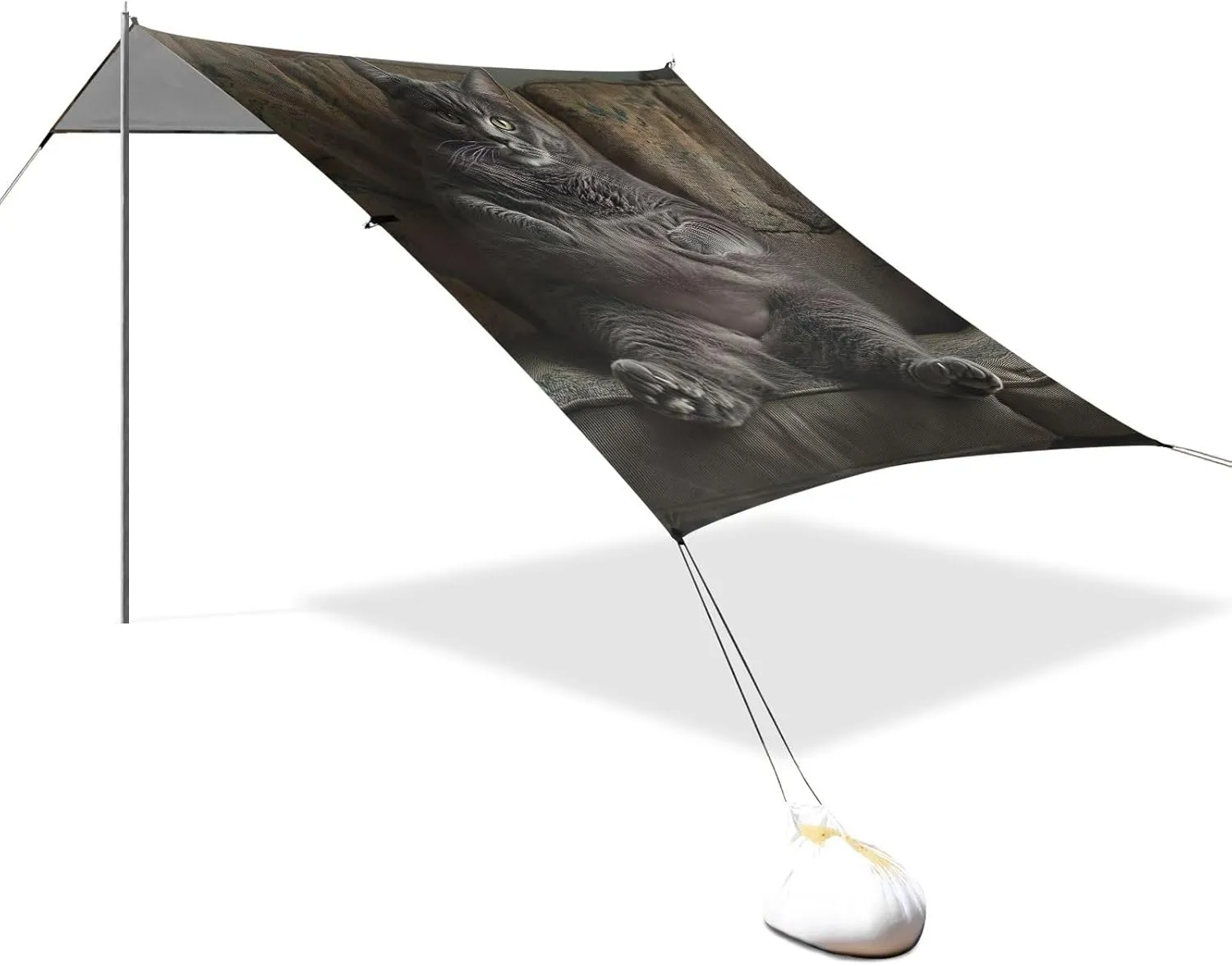 ?? 10.5 FT Funny Fat Gray Cat Camping Sun Shelter Yard Large Windproof detect foe primordial mask yolk with Anchor Poles Easy up Beach Canopy Tent Sun Shade Outdoor Patio 9.2 