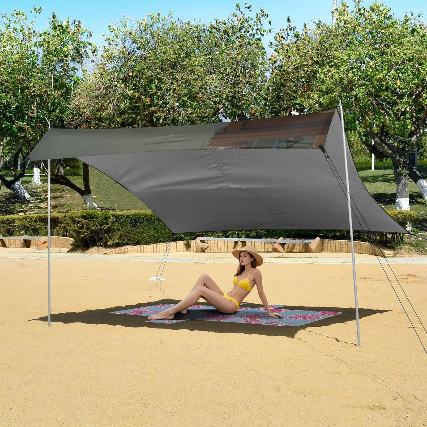 ?? 10.5 FT Funny Fat Gray Cat Camping Sun Shelter Yard Large Windproof detect foe primordial mask yolk with Anchor Poles Easy up Beach Canopy Tent Sun Shade Outdoor Patio 9.2 