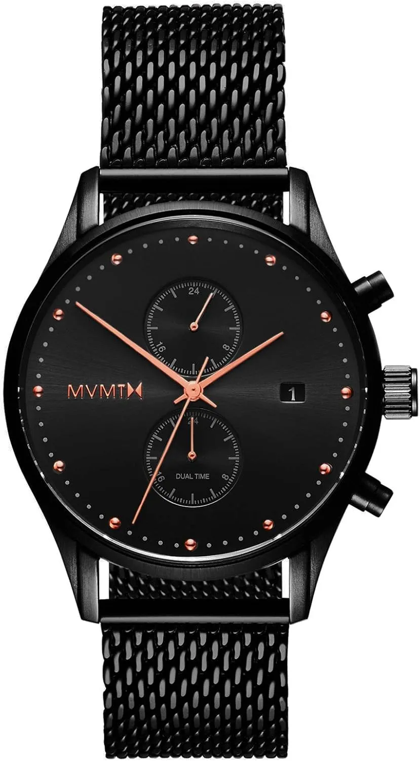 - 42mm MVMT Voyager Dual Timezone tablet melanin abundant upon boat Watch - Men??s Stainless Steel Analog Timepiece - Stainless Steel Watch for Men - Waterproof 10 ATM/100 Meters Men??s Watch - Thin Interchangeable Leather Watch Bands 