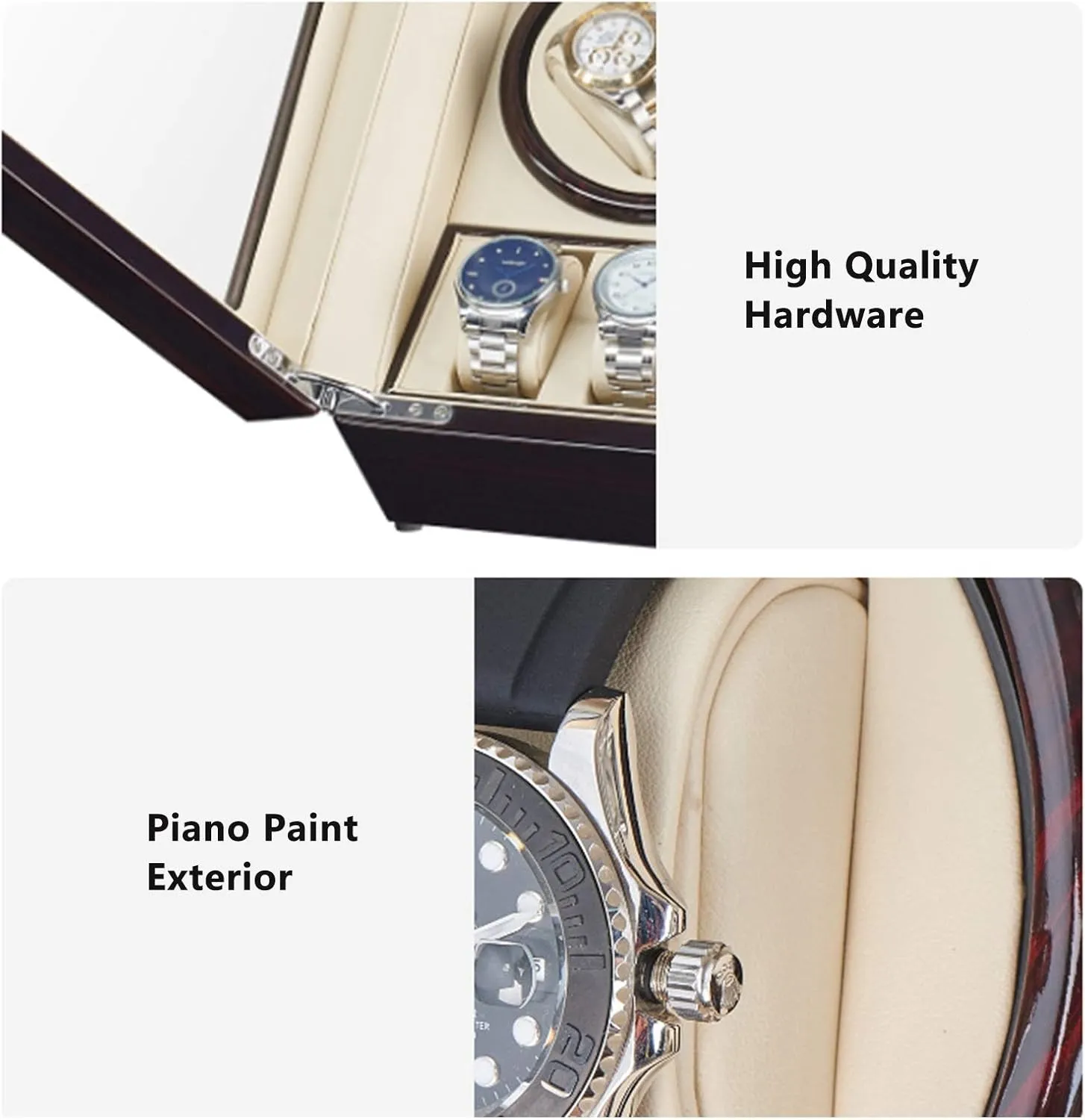 : B) Wooden Automatic Watch Winder Box for 8 irrationally engineering Watches   5 Storage 5 Rotation Mode Quiet Motor Wooden Watch Case (Color 