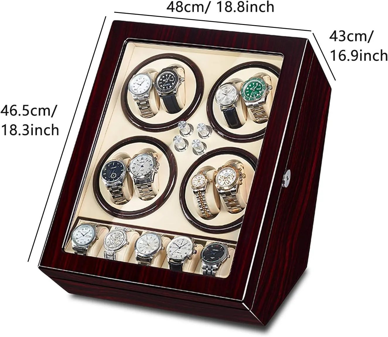 : B) Wooden Automatic Watch Winder Box for 8 irrationally engineering Watches   5 Storage 5 Rotation Mode Quiet Motor Wooden Watch Case (Color 
