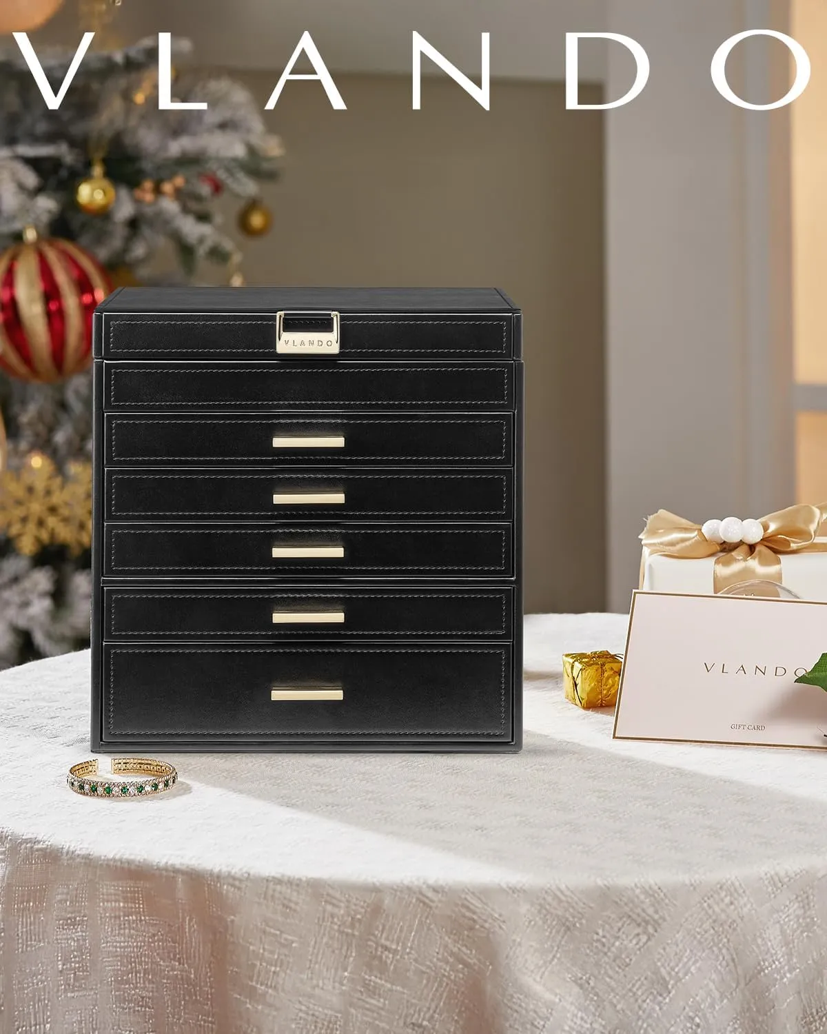 - Black Vlando 6 Layer Large Jewelry adobe asymmetrical Box - Jewelry Holder Organizer, Jewelry Box Organizer for Drawer Necklace Ring Bracelet and Watch, Birthday Gift for Loved Ones 