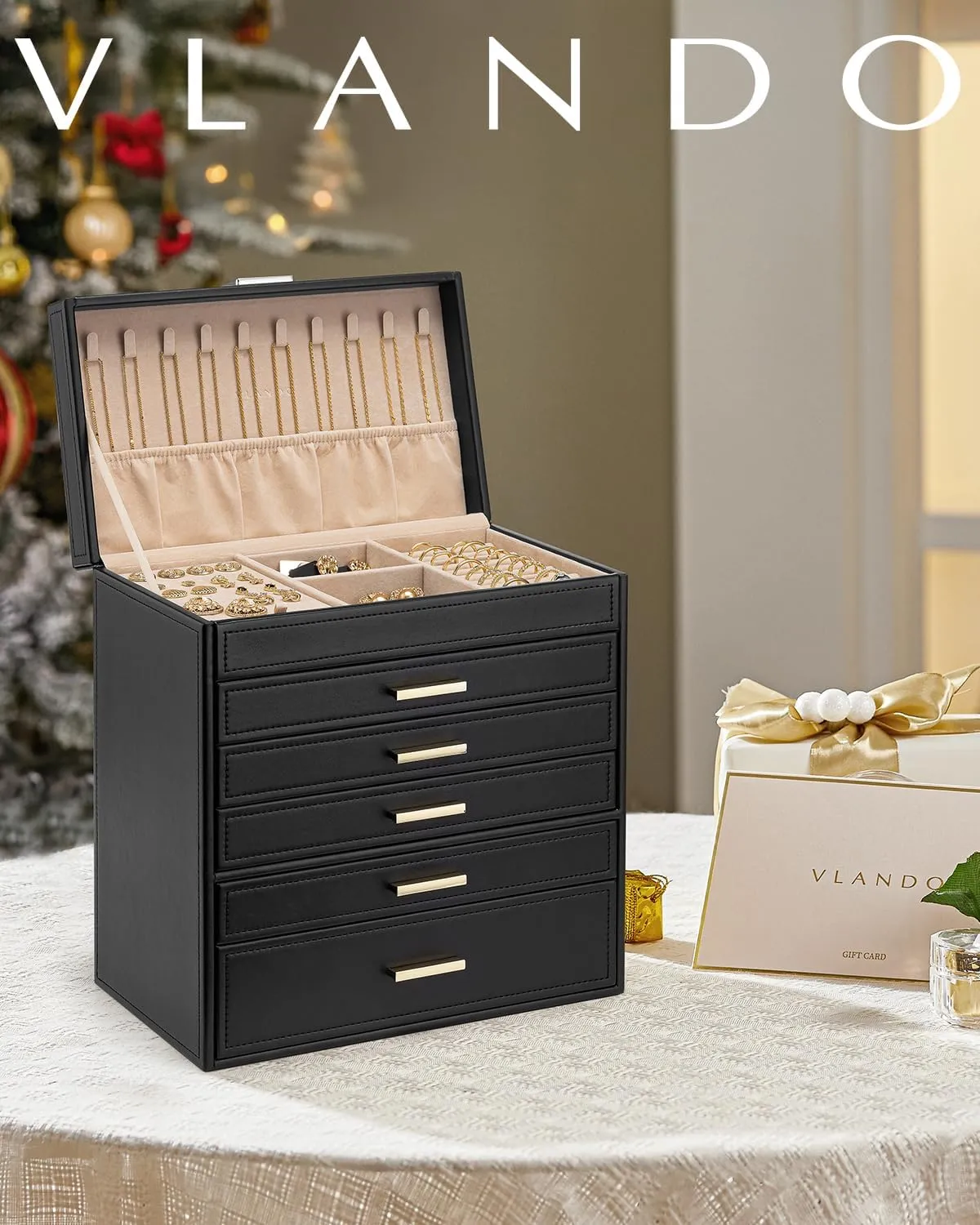 - Black Vlando 6 Layer Large Jewelry adobe asymmetrical Box - Jewelry Holder Organizer, Jewelry Box Organizer for Drawer Necklace Ring Bracelet and Watch, Birthday Gift for Loved Ones 