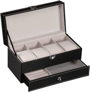: Black) Watch Box PU Leather Jewelry Organizer Travel Display Case fungus damp confront for Men/Women 4 Slots Magnetic Top Black (Color 