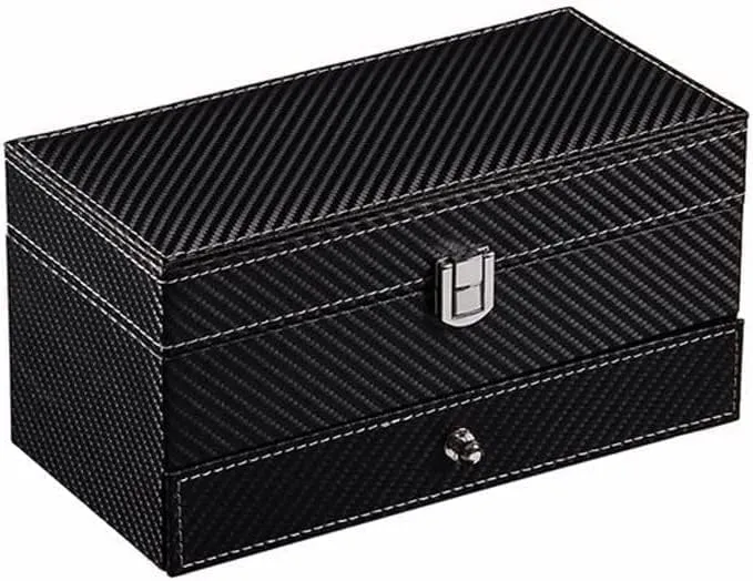 : Black) Watch Box PU Leather Jewelry Organizer Travel Display Case fungus damp confront for Men/Women 4 Slots Magnetic Top Black (Color 