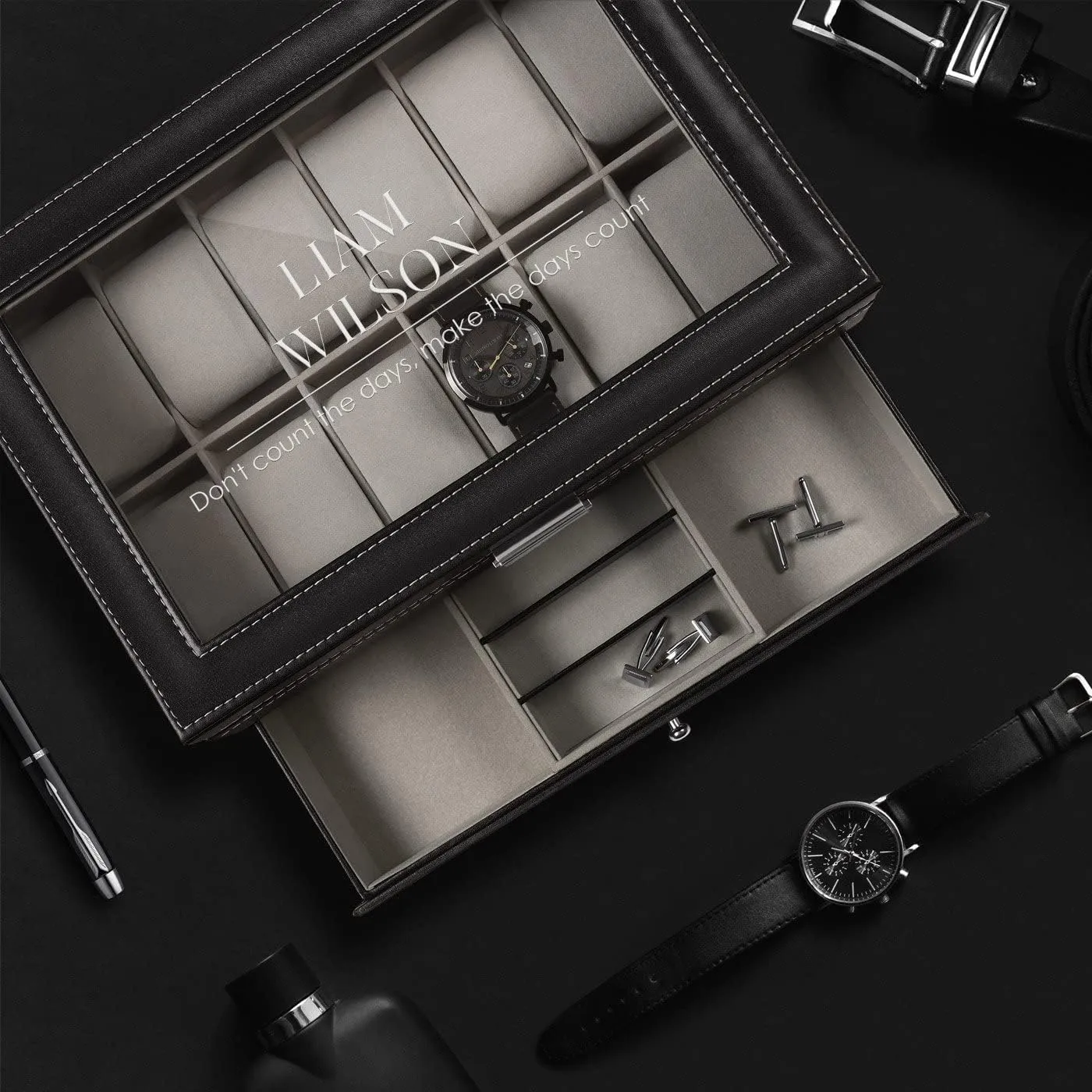 - Case for collector - Watch Holder - For Birthday - Wristwatch case for him - Days Maverton Watch Display permeate wonder topsoil gross objectively Organizer for Men - 12 Slots - Elegant Personalized Box for Man 
