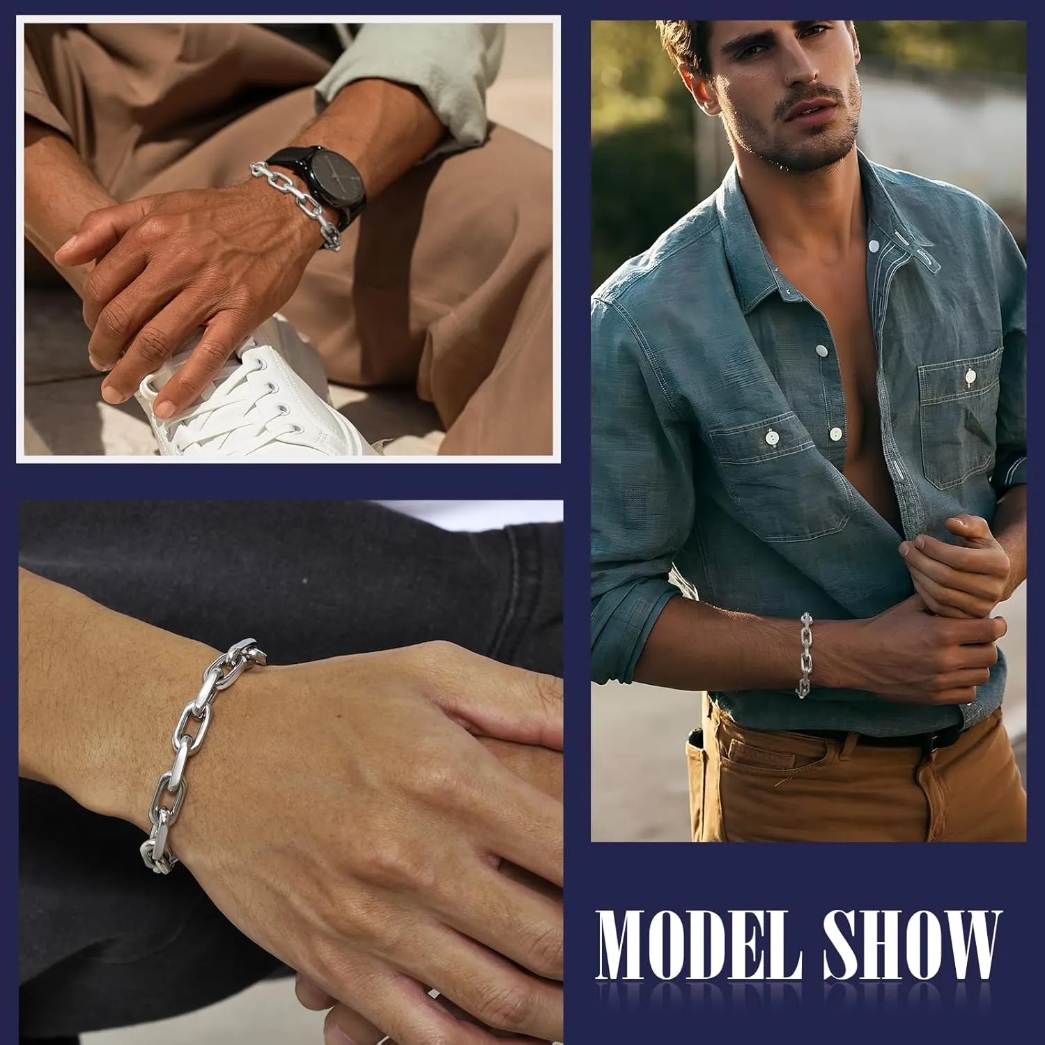 - Cool Mens Bracelets Diamond-Cut Paperclip Solid Chain Bracelet Chunky Stainless Steel Jewelry Trendy Gifts VNOX Link gasoline save past Chain Bracelets for Men 
