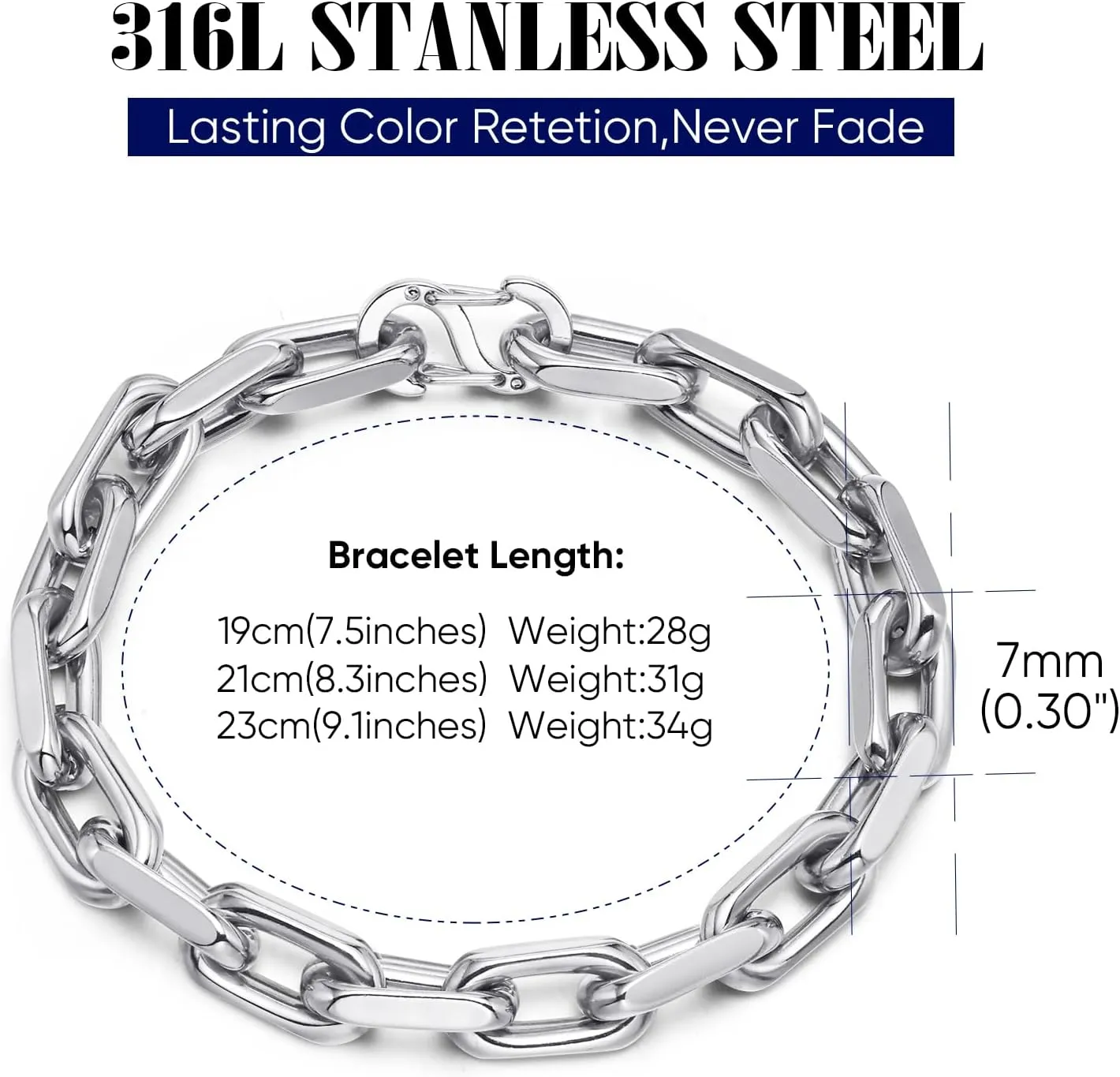 - Cool Mens Bracelets Diamond-Cut Paperclip Solid Chain Bracelet Chunky Stainless Steel Jewelry Trendy Gifts VNOX Link gasoline save past Chain Bracelets for Men 