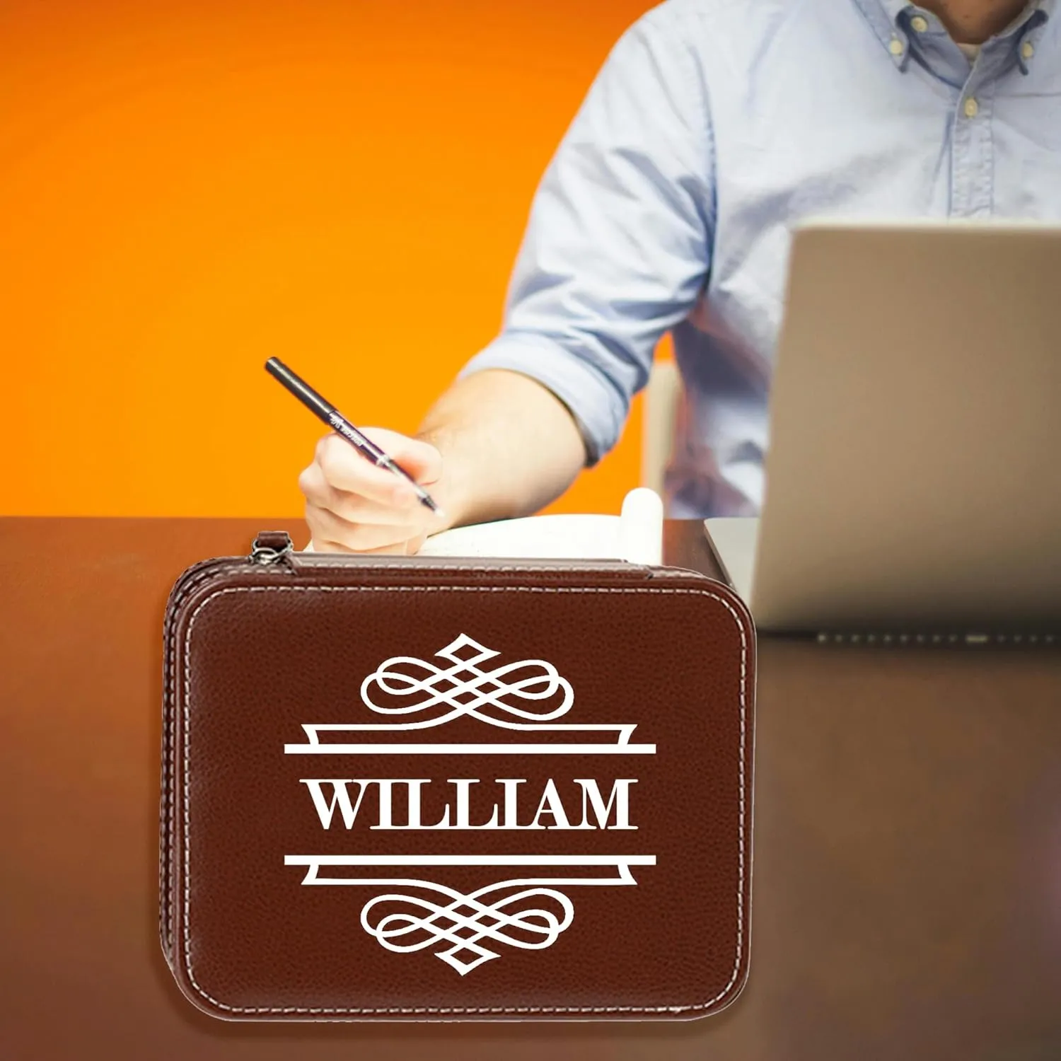 - Custom Gifts for Fathers Day Wedding Anniversary Birthday, Travel Watch Case Organizer Customized Name Initial - focus Dad, Groomsmen, Husband, Boyfriend Personalized Leather Watch Box for Men 