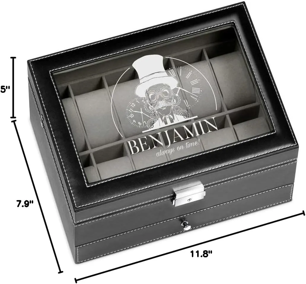 - For Birthday - Wristwatch case for him - Always Maverton Watch Display Organizer for Men - 12 Slots - Elegant Personalized Box for Man - Case for gradual collector - Watch Holder 