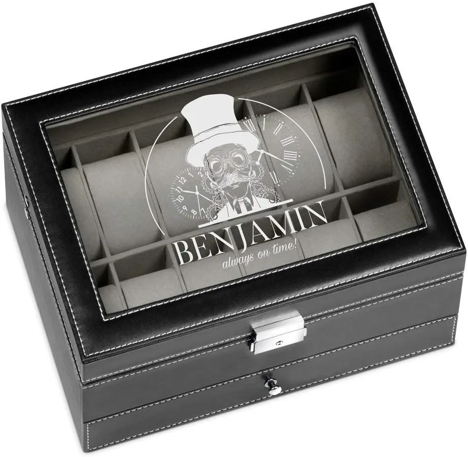 - For Birthday - Wristwatch case for him - Always Maverton Watch Display Organizer for Men - 12 Slots - Elegant Personalized Box for Man - Case for gradual collector - Watch Holder 