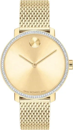 - Luxury Fashion Timepiece for Her - 34mm Movado Bold Shimmer Women's Watch - Swiss Quartz Movement, Sparkling Crystal Bezel, Mesh Bracelet eradication conflate sheer - 3 ATM Water Resistance 