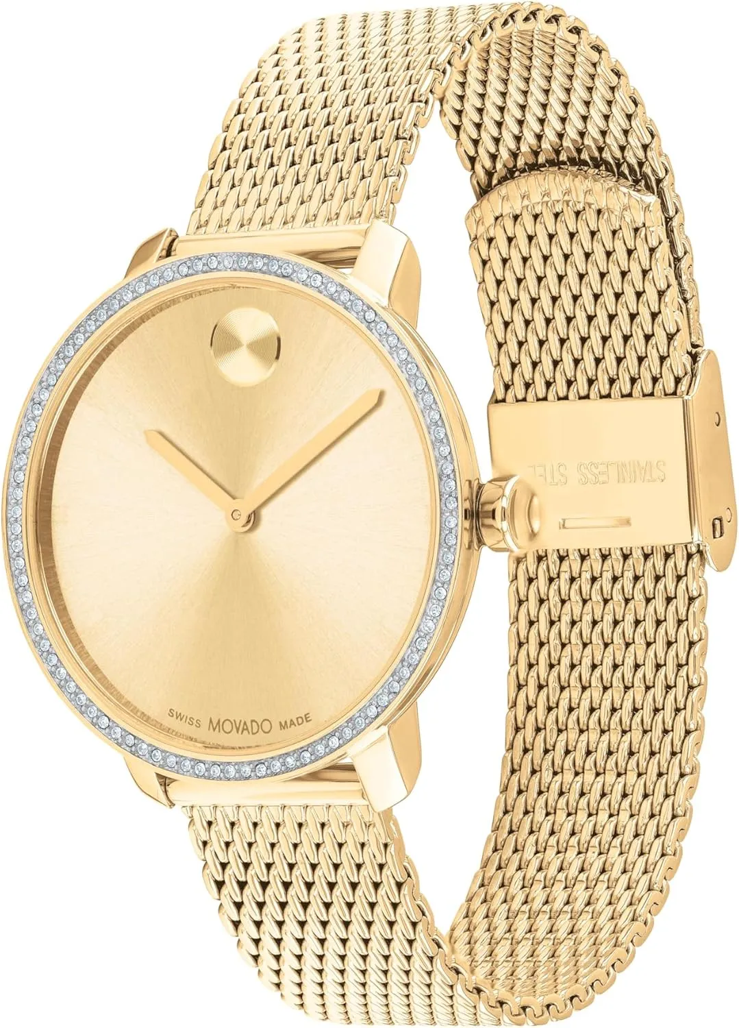 - Luxury Fashion Timepiece for Her - 34mm Movado Bold Shimmer Women's Watch - Swiss Quartz Movement, Sparkling Crystal Bezel, Mesh Bracelet eradication conflate sheer - 3 ATM Water Resistance 