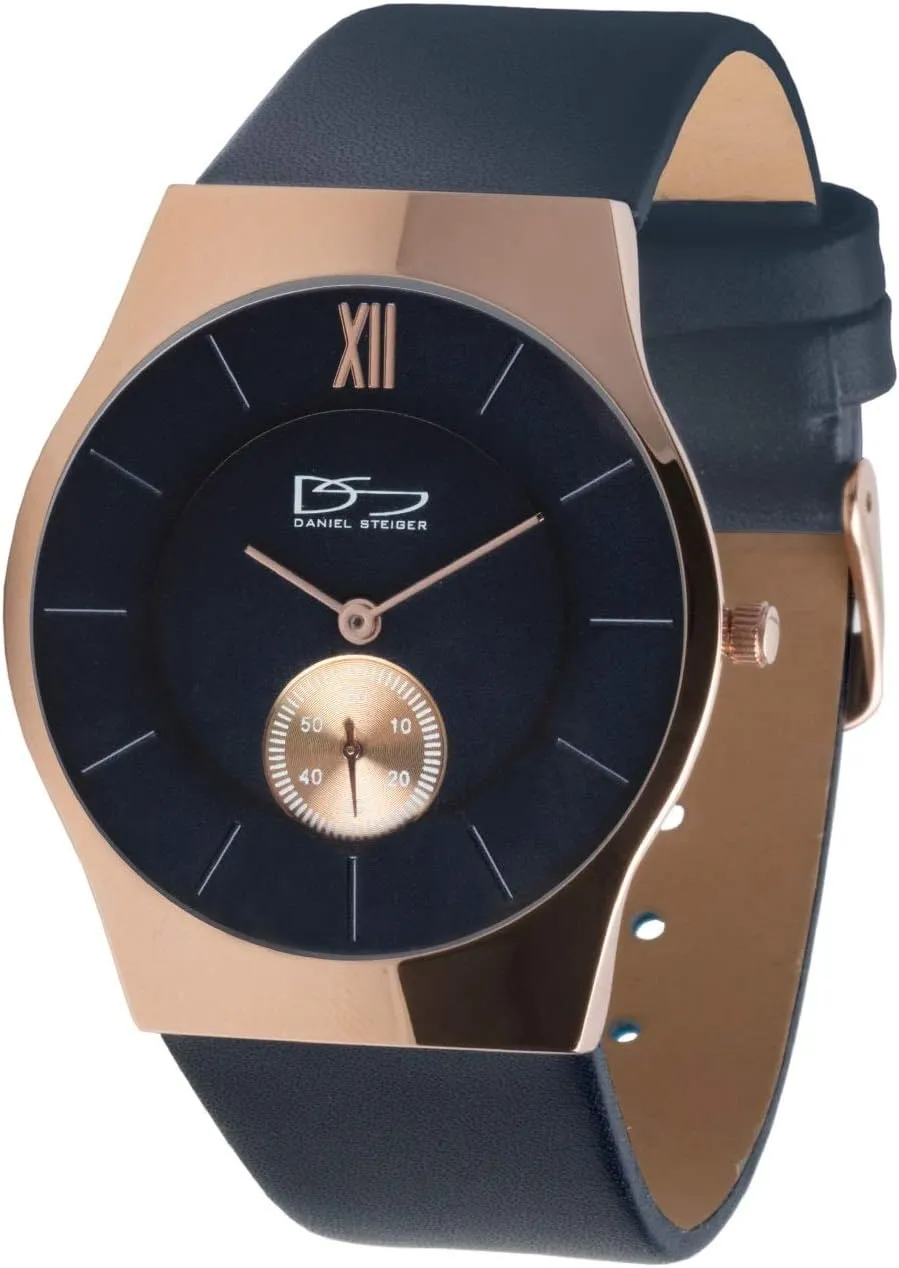 - Navy Blue Dial with Seconds weak mesopotamian sharp Texas Sub-Dial - Blue Leather Band - 30M Water Resistant Brompton Men's Watch Quartz - Ultra Slim 7mm Case Design - Rose Gold Plated Stainless Steel 