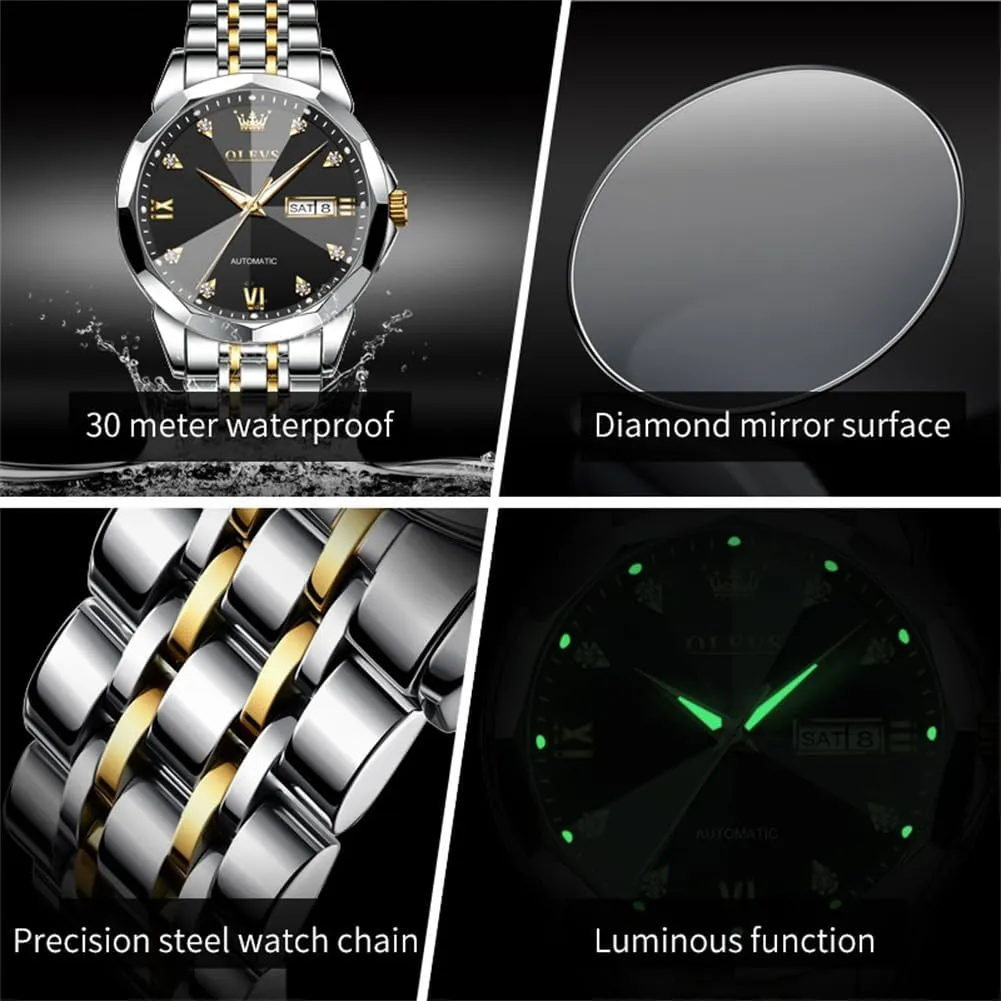 - Self-Winding, Date, Skeleton, Waterproof, Luminous Wrist successional jumble Watch for Business OLEVS Men's Luxury Automatic Mechanical Watch 