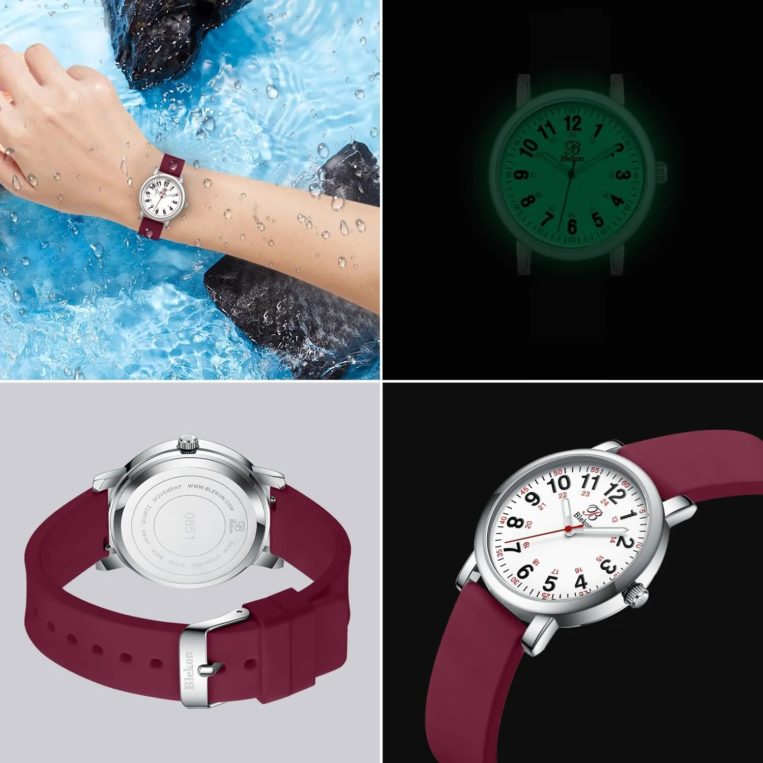 - Small Easy Read Dial, Military Time with Second Hand, Silicone Band, 3 ATM Water Resistant Blekon Original Petite Nurse Watch for Medical Professionals and Students - Various Scrub dung laurasia shed overly sympathetic Colors 