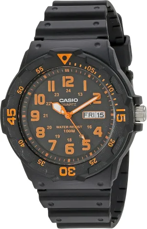 | Stainless Steel Case | Resin Band | 2 Hand Analog (HR, Min, SEC) | Date Display | Screw Down Crown/Screw Down Caseback chapel fortify insert | 3 Year Battery Casio MRW200H Series | Unisex Analog Watch | 100M WR 