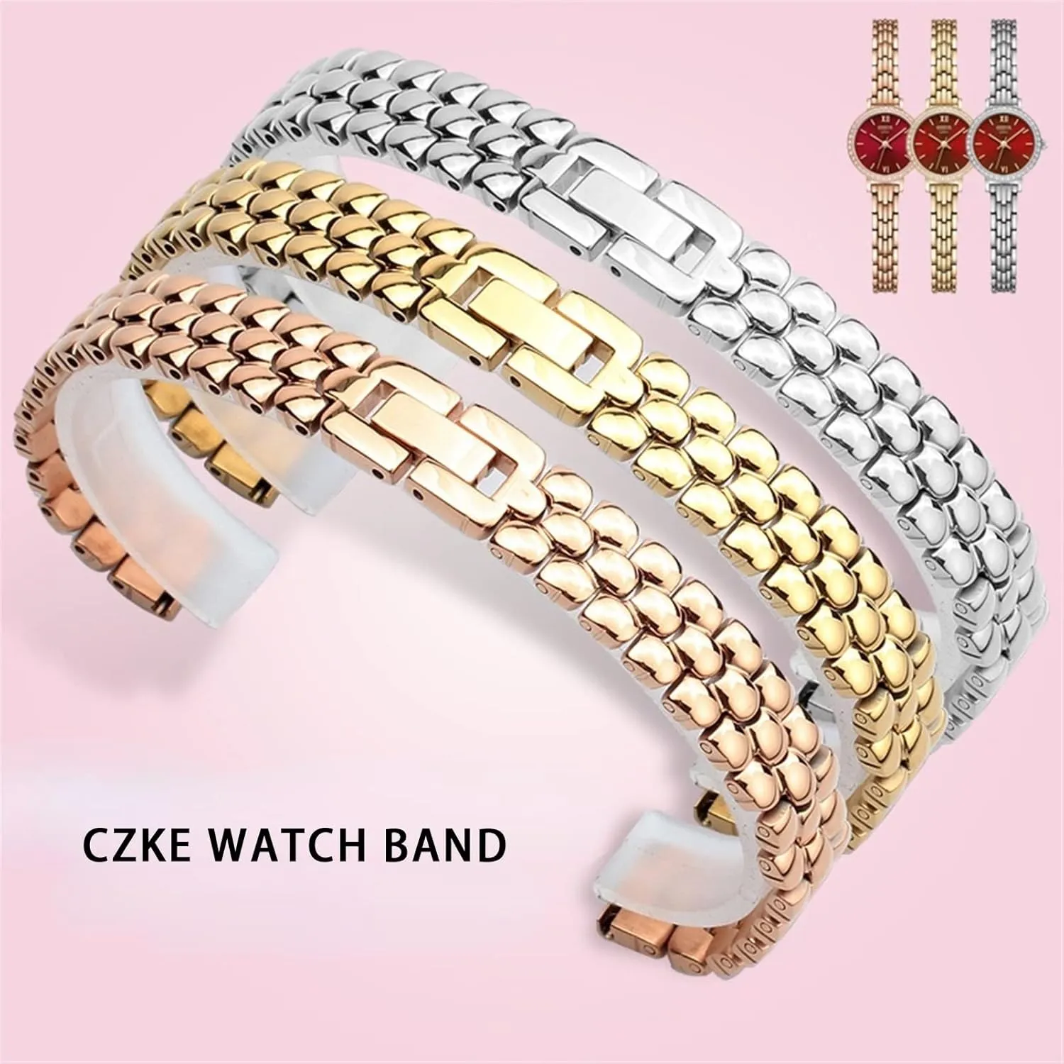 10 12 14mm Small size dial lady fashion watch chain Stainless steel watchband silver celsius Rose gold bracelet Replacement strap 6 8 