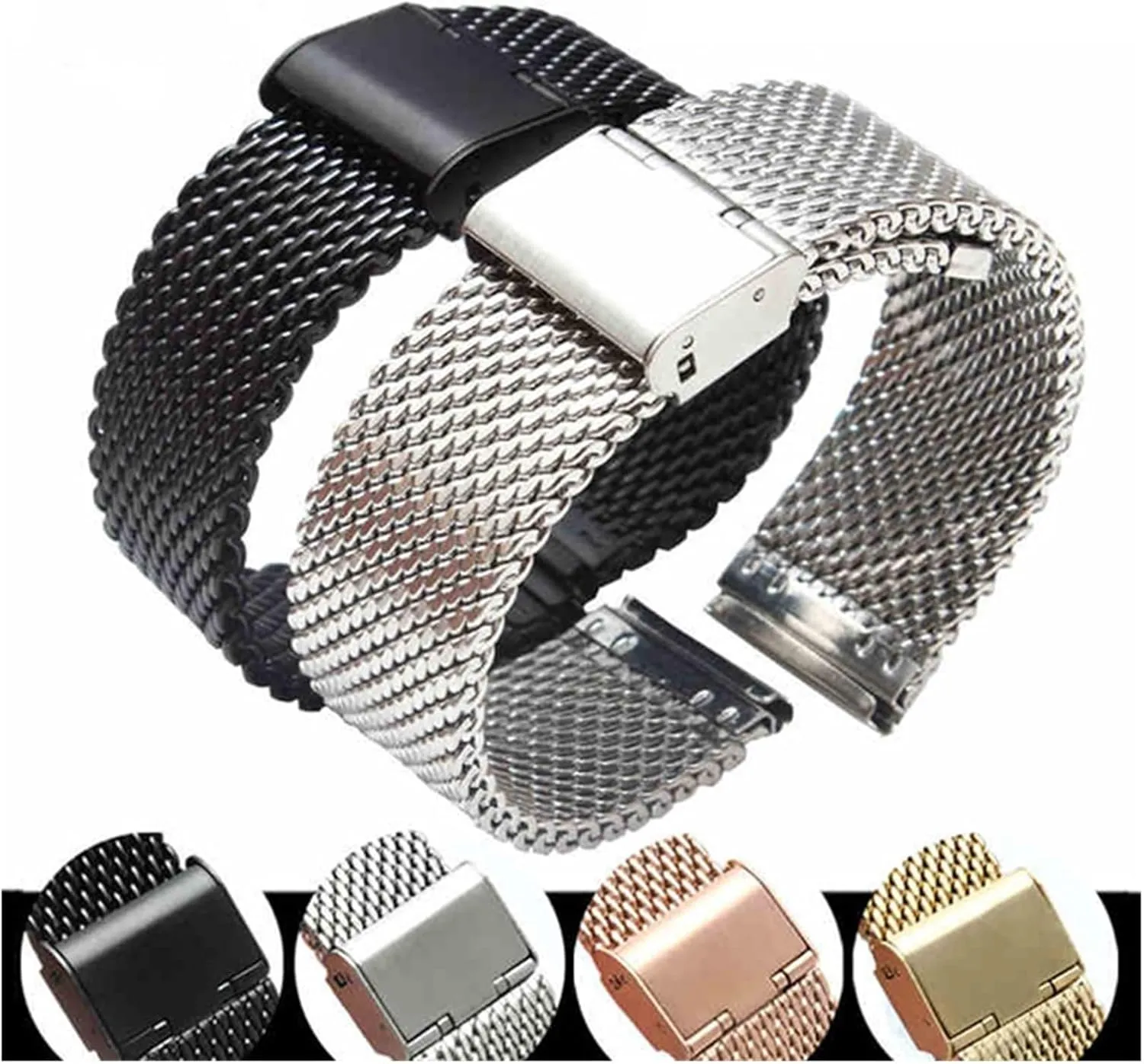 1.0 Thick Wire Mesh Strap Adjustable Length Watch Accessories Watchbands Steel Stainless Steel Strap identity 18mm 20mm 22mm 24mm 