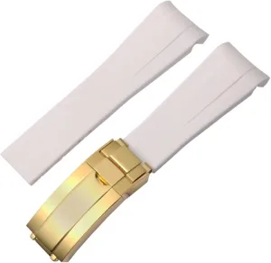 10mm Gold Clasp, Size : 20mm) Rubber Silicone Watchband trade 20mm 21mm for Rolex Submariner Daytona Deepsea Oysterflex Rolex-Strap Watches Band GMT Bracelet Watch (Color : 