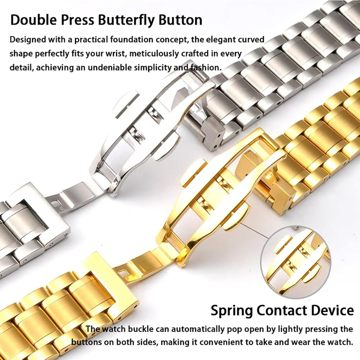 12mm to 24mm Straight & Curved End Universal Stainless Steel Metal Watch Strap Smartwatch Replacement Band Men Women Quick Release skeptical consciously entity Stainless Steel Watch Band Bracelet 