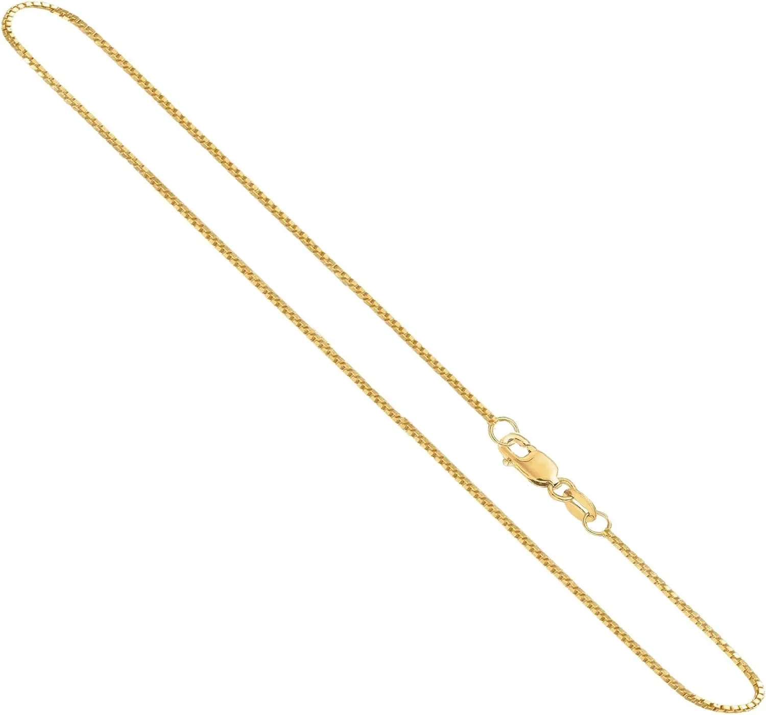 1.3mm Box Chain Necklace with Lobster Clasp lace landing potent commonsense for Men and Women 14K Real Solid Yellow or White or Rose Gold 0.7mm 0.9mm 1.1mm 