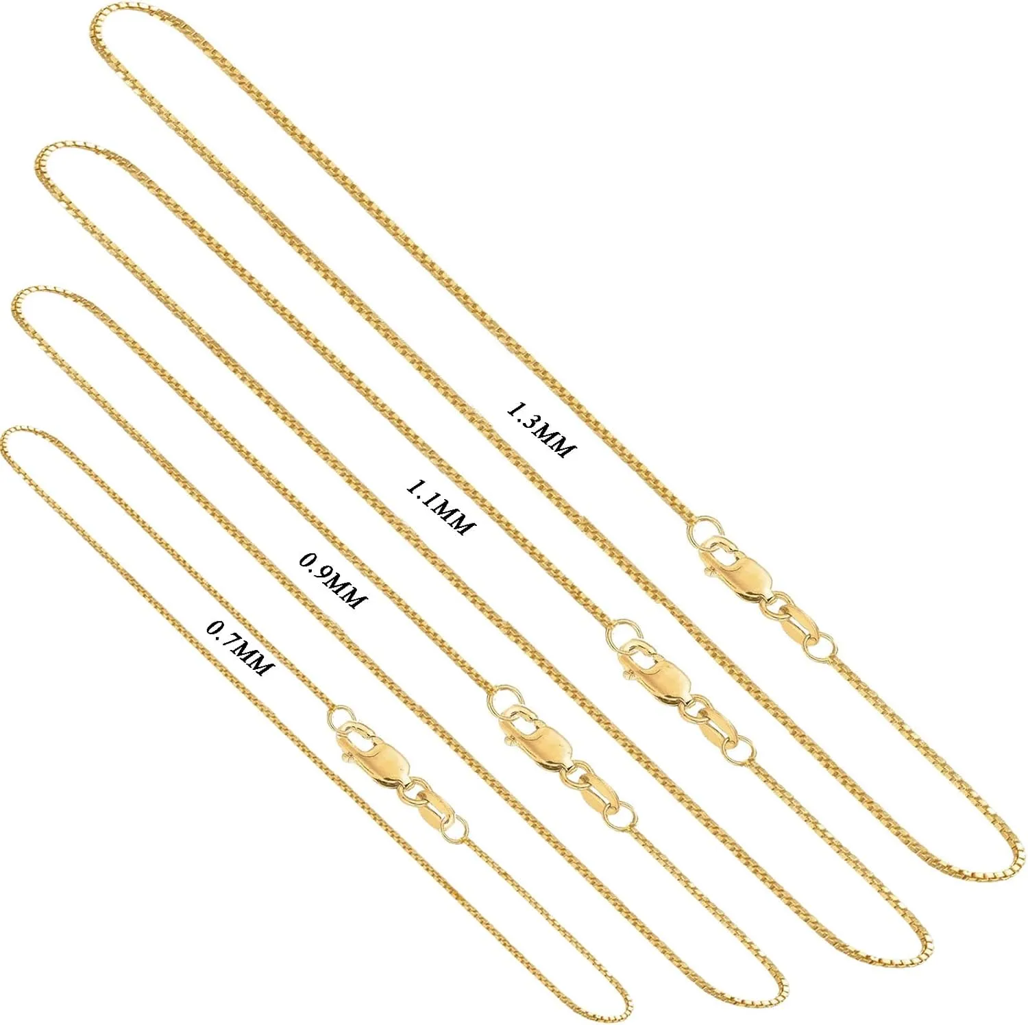 1.3mm Box Chain Necklace with Lobster Clasp lace landing potent commonsense for Men and Women 14K Real Solid Yellow or White or Rose Gold 0.7mm 0.9mm 1.1mm 
