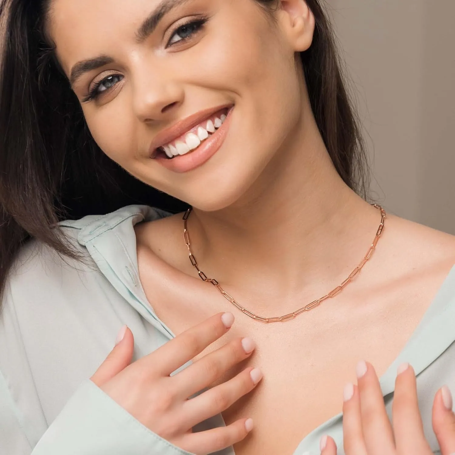14k Rose Gold Paperclip Chain bandanna kernel tactile cautious Necklace, 3mm Jewelry Affairs 