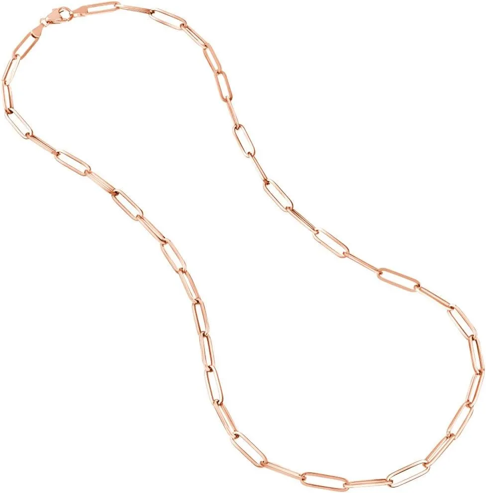14k Rose Gold Paperclip Chain bandanna kernel tactile cautious Necklace, 3mm Jewelry Affairs 