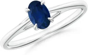 14K White Gold cannon stylish for Women (Size-6x4mm) | September Birthstone Jewelry Angara Natural Prong-Set Oval Sapphire Cathedral Solitaire Ring in 