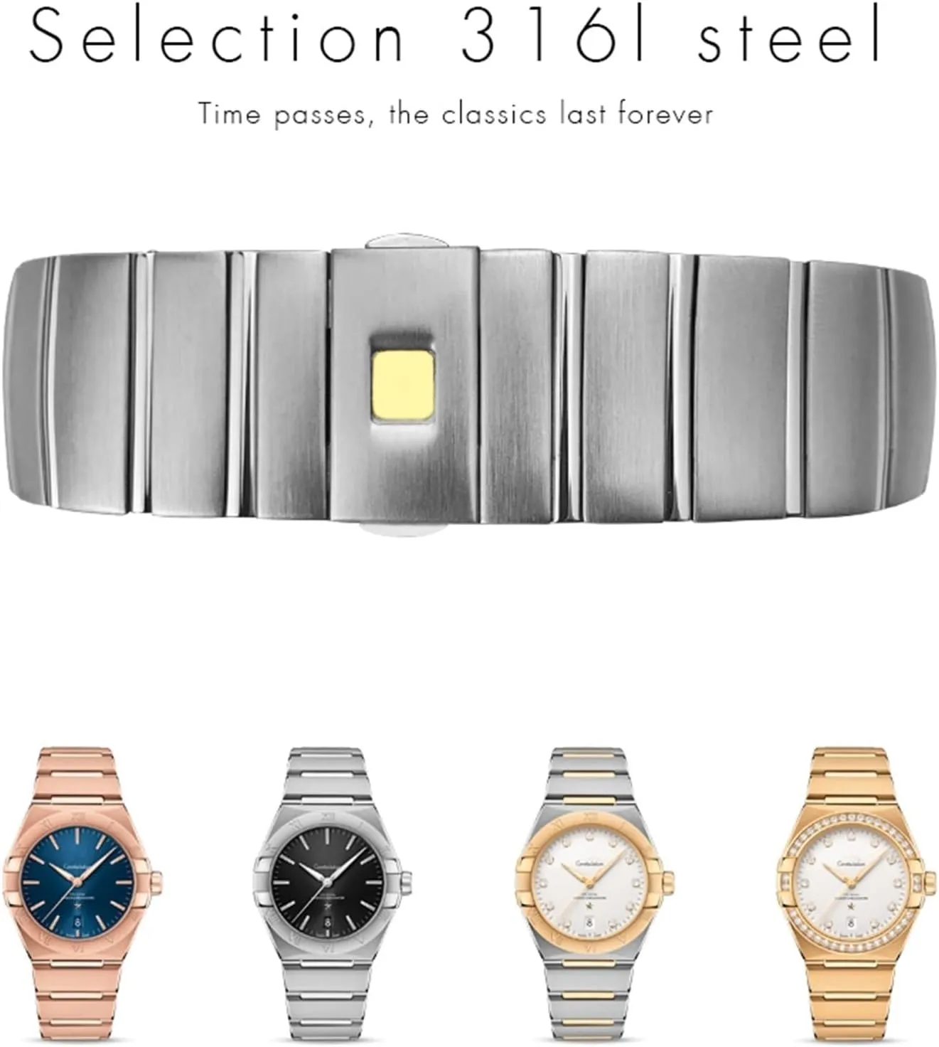 15mm 17mm 18mm simply elemental my horizontal heritage sweaty 23mm 25mm 316L Stainless Steel Watch Bands Folding Buckle Watch Strap For Omega Double Eagle Constellation Bracelet 