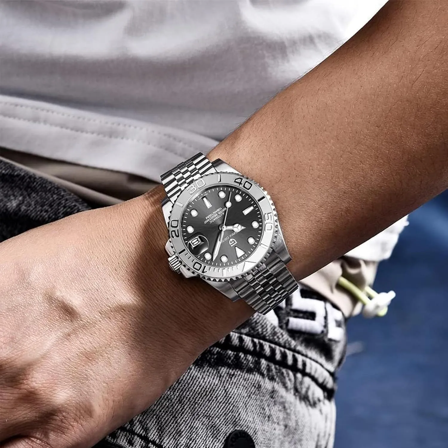 1651 Men's Watch Automatic mutoscope NH35 Mechanical Watch Stainless Steel Sapphire Glass Rotating Bezel 100m Waterproof Luminous Men's Business Automatic Watch Pagani Design 