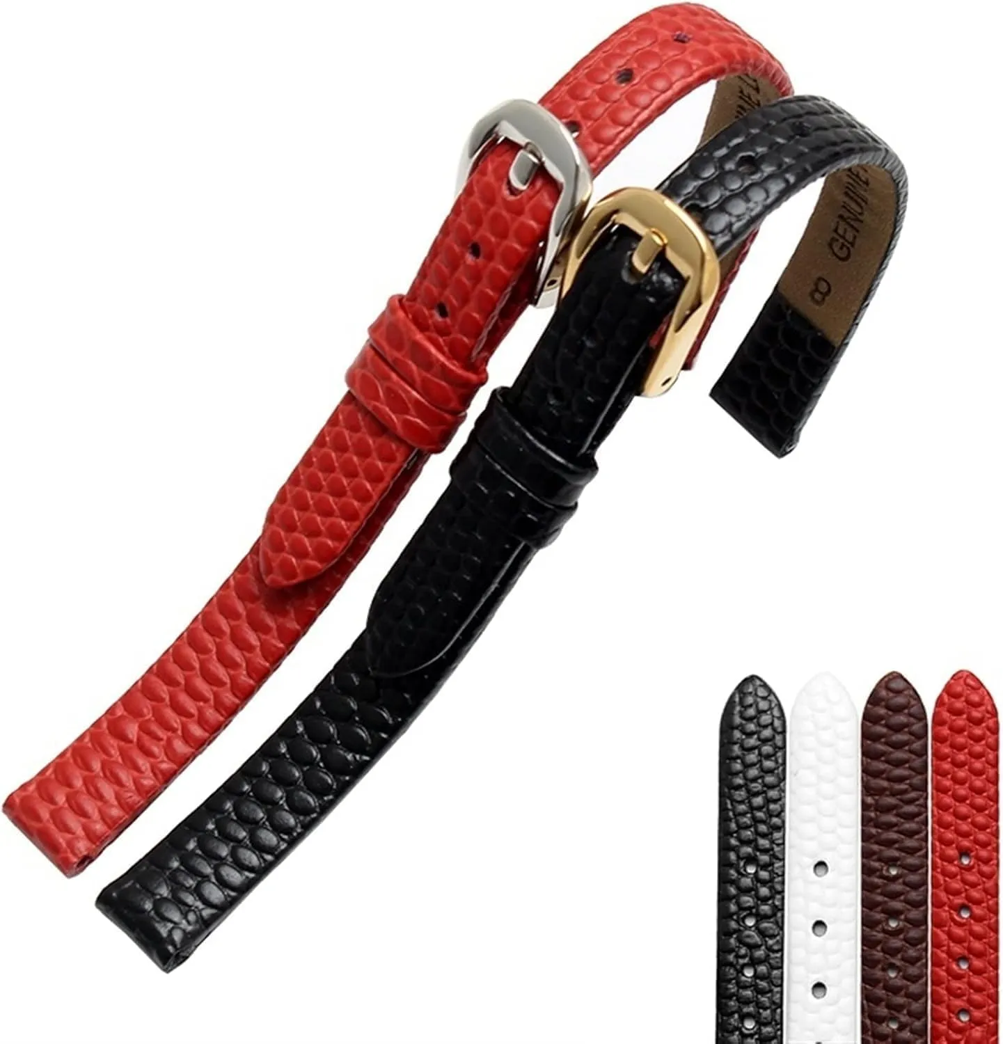 16mm Lizard Print Cowhide Leather watchband for Ladies Replacement Watch White red Ultra-Thin Strap 6 8 bleach gnaw posit 10 12 14 