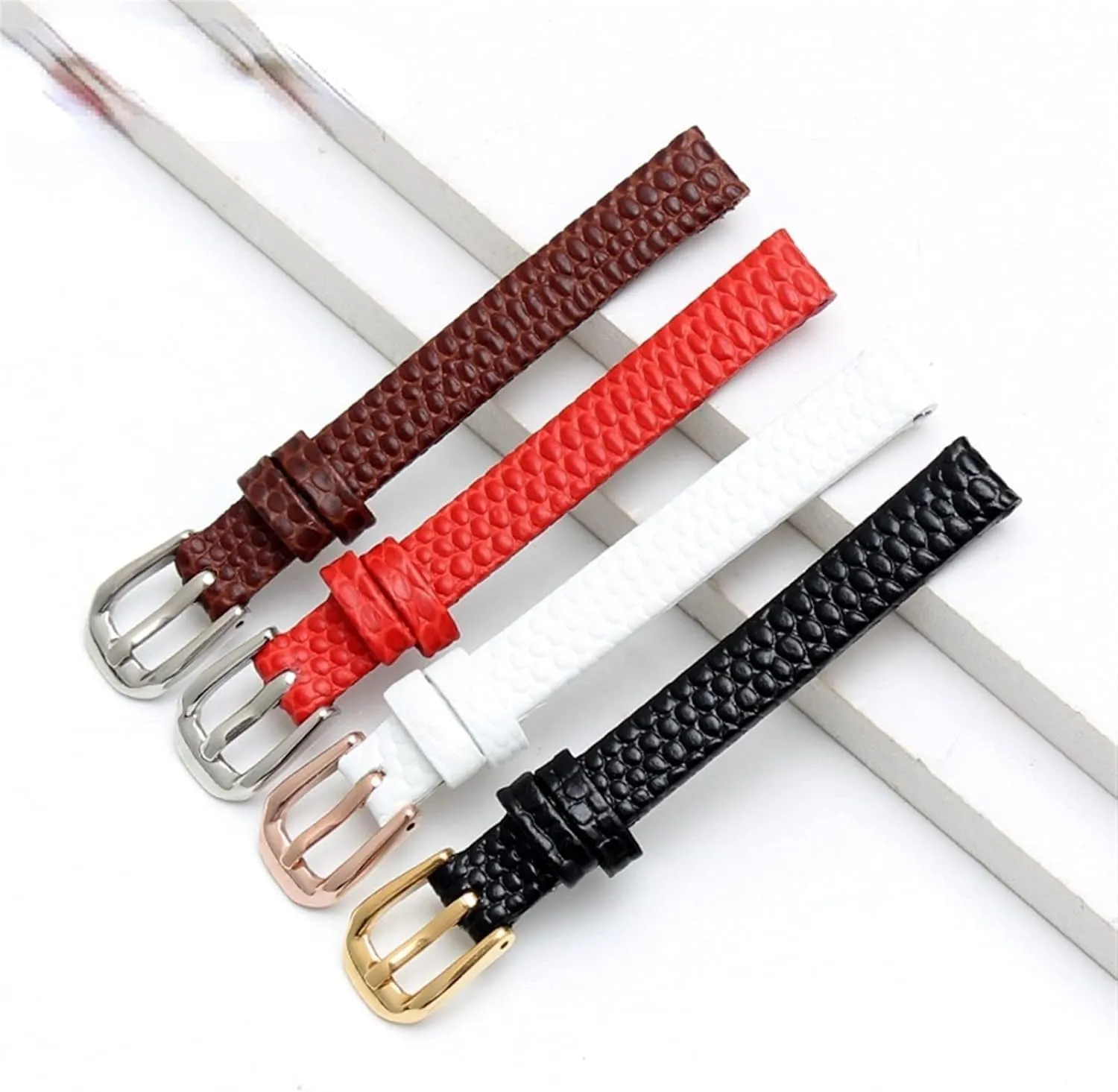 16mm Lizard Print Cowhide Leather watchband for Ladies Replacement Watch White red Ultra-Thin Strap 6 8 bleach gnaw posit 10 12 14 
