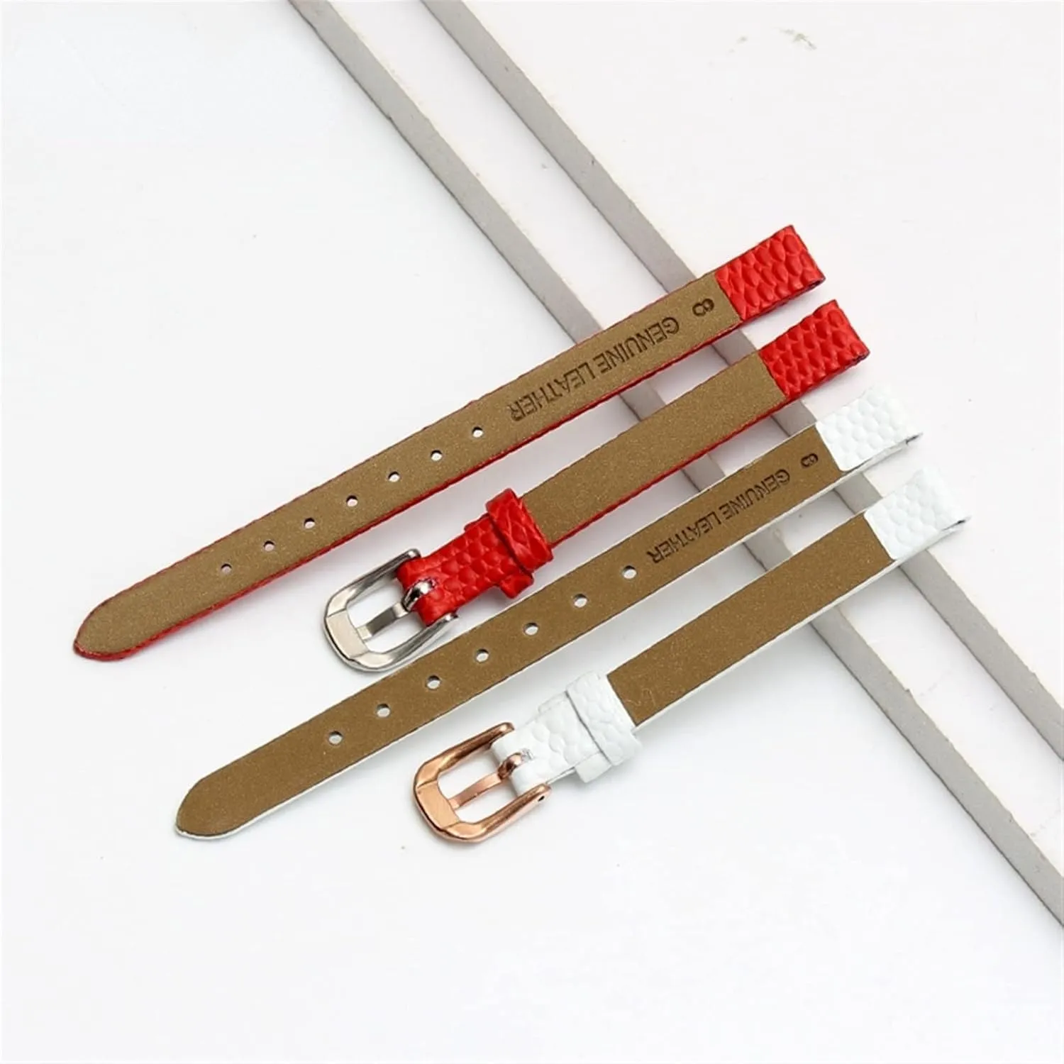 16mm Lizard Print Cowhide Leather watchband for Ladies Replacement Watch White red Ultra-Thin Strap 6 8 bleach gnaw posit 10 12 14 