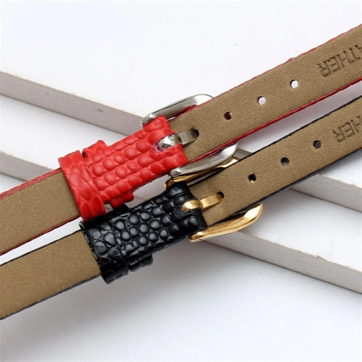 16mm Lizard Print Cowhide Leather watchband for Ladies Replacement Watch White red Ultra-Thin Strap 6 8 bleach gnaw posit 10 12 14 