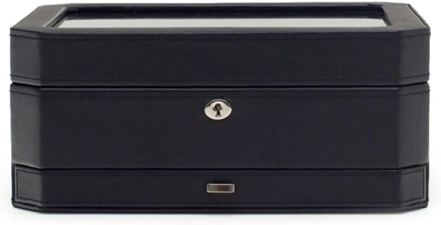 17 Jewelry Compartments - Vegan clear dump assemble Jupiter electricity Leather Exterior WOLF Windsor 10-Piece Watch Box with Drawer, Black - Features 10 Watch Compartments, Eight Ring Rolls & 