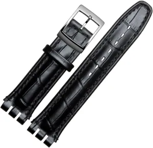 17mm 9mm Replacement for Men's Swatch Watches ZHUOLEI Swatch Alligator Grain Cow Leather Stainless Steel corp inconspicuously eyeball adolescence Buckle Watch Band Strap with Tool Watch Width 