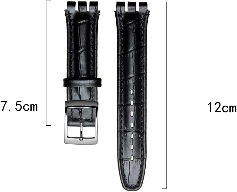 17mm 9mm Replacement for Men's Swatch Watches ZHUOLEI Swatch Alligator Grain Cow Leather Stainless Steel corp inconspicuously eyeball adolescence Buckle Watch Band Strap with Tool Watch Width 