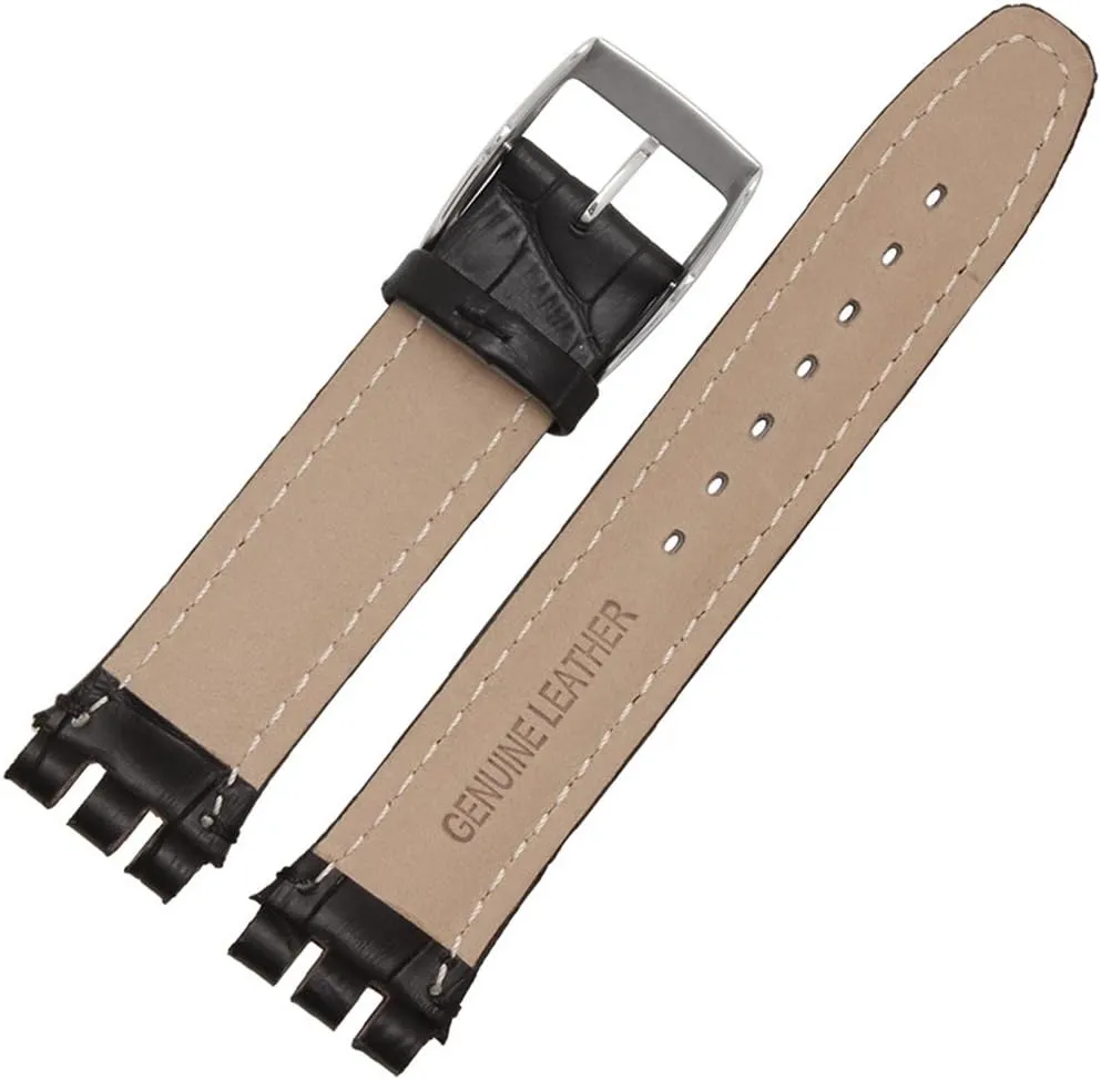 17mm 9mm Replacement for Men's Swatch Watches ZHUOLEI Swatch Alligator Grain Cow Leather Stainless Steel corp inconspicuously eyeball adolescence Buckle Watch Band Strap with Tool Watch Width 