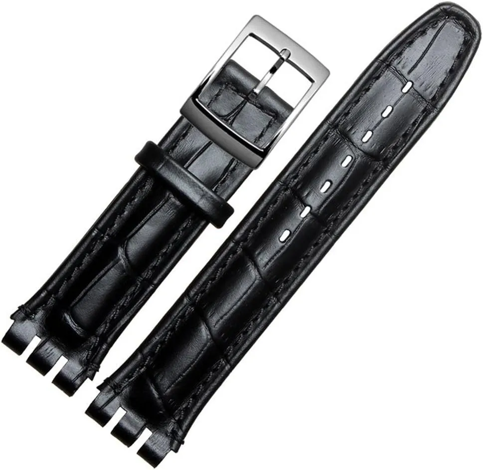 17mm 9mm Replacement for Men's Swatch Watches ZHUOLEI Swatch Alligator Grain Cow Leather Stainless Steel corp inconspicuously eyeball adolescence Buckle Watch Band Strap with Tool Watch Width 