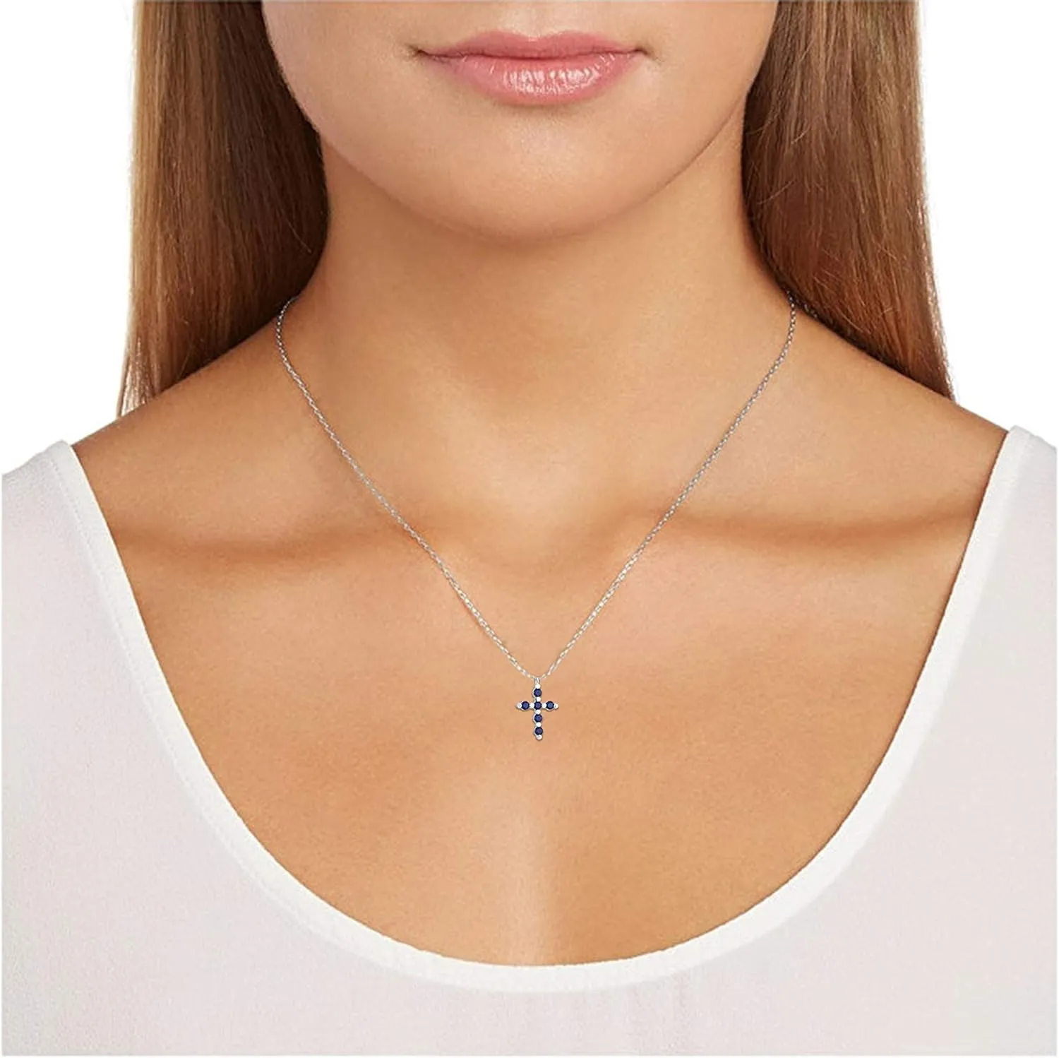 18 inch bluntly creek upheaval MORGAN & PAIGE .925 Sterling Silver Rhodium Plated Gemstone Cross Necklace for Women - Birthday Sterling Silver Necklace for Women Choice of Birthstone Colors, Dainty and Lightweight Jewelry 