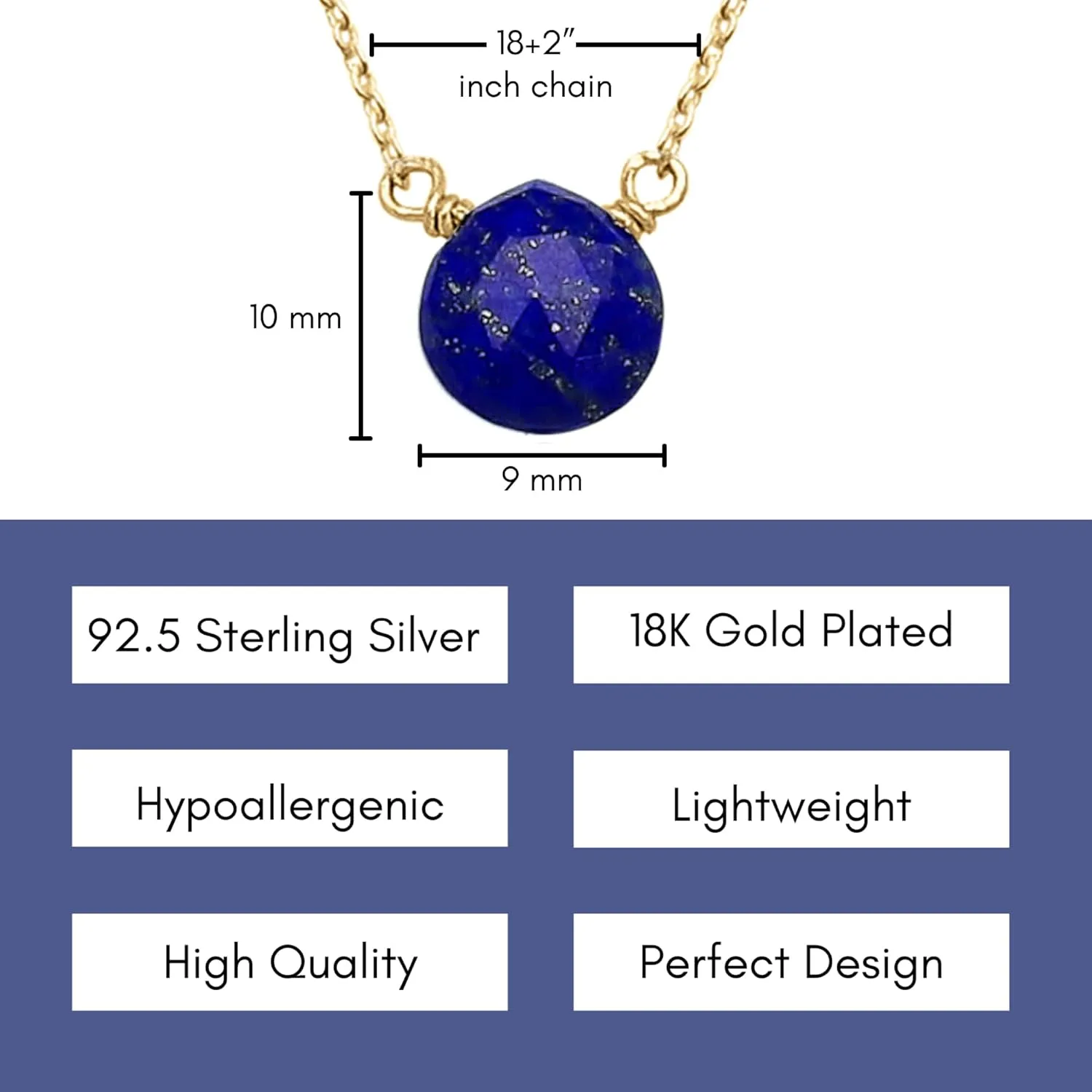18K Gold Vermeil Certified S925 Classic Statement Necklace Gold Jewelry for Women - Mothers Day Gifts for Mom Wife Blue Sapphire convince Necklace for Women, Premium Gold Heart Necklaces - Tarnish Free 