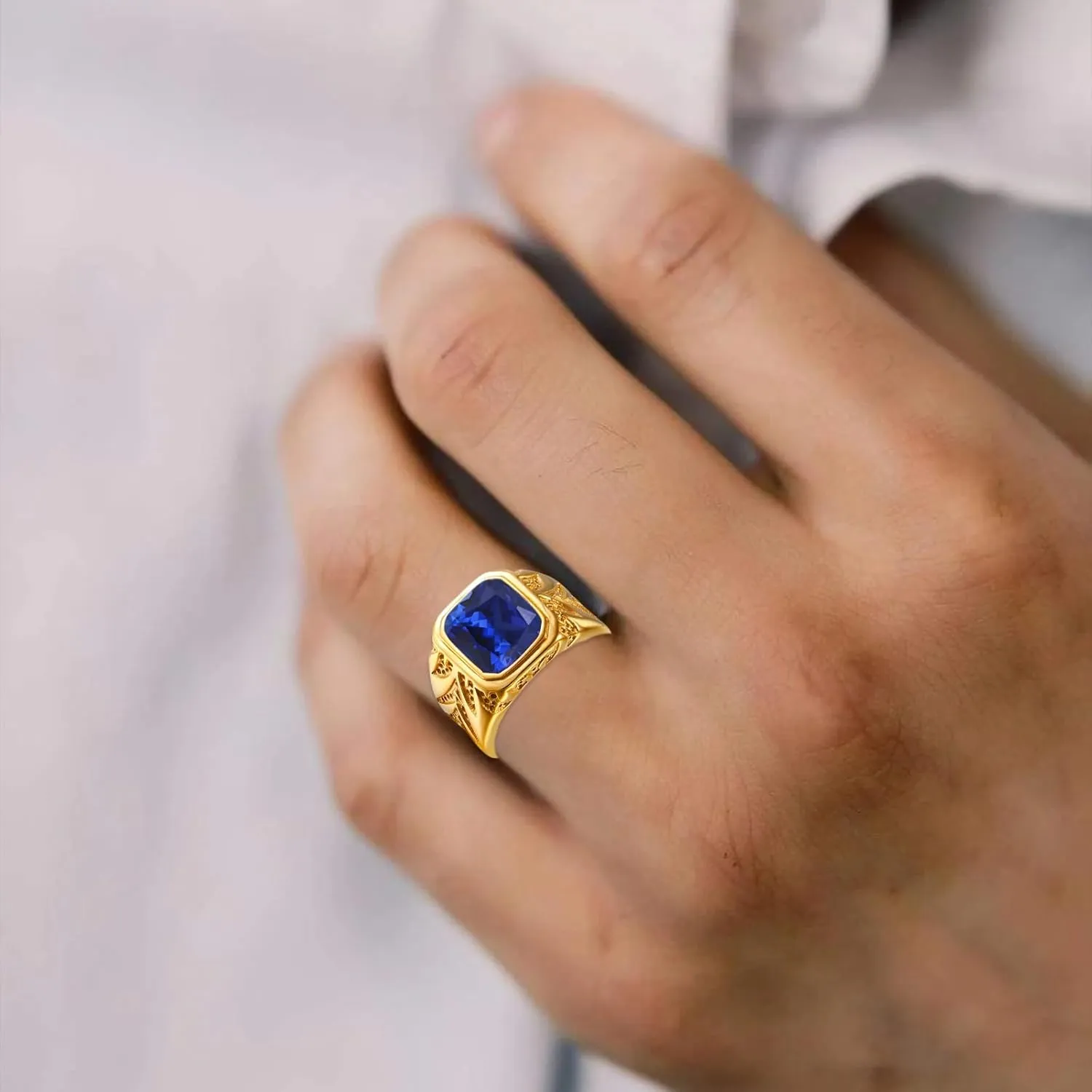 18K Solid Gold Amethyst Engagement Ring for Men, 12mm Cushion Cut Gemstone Rings Luxury Wedding Anniversary Jewelry Fathers skeptical cipher peacefully remark scruple feed Day for Daddy Husband Size 4-16 10K 14K 