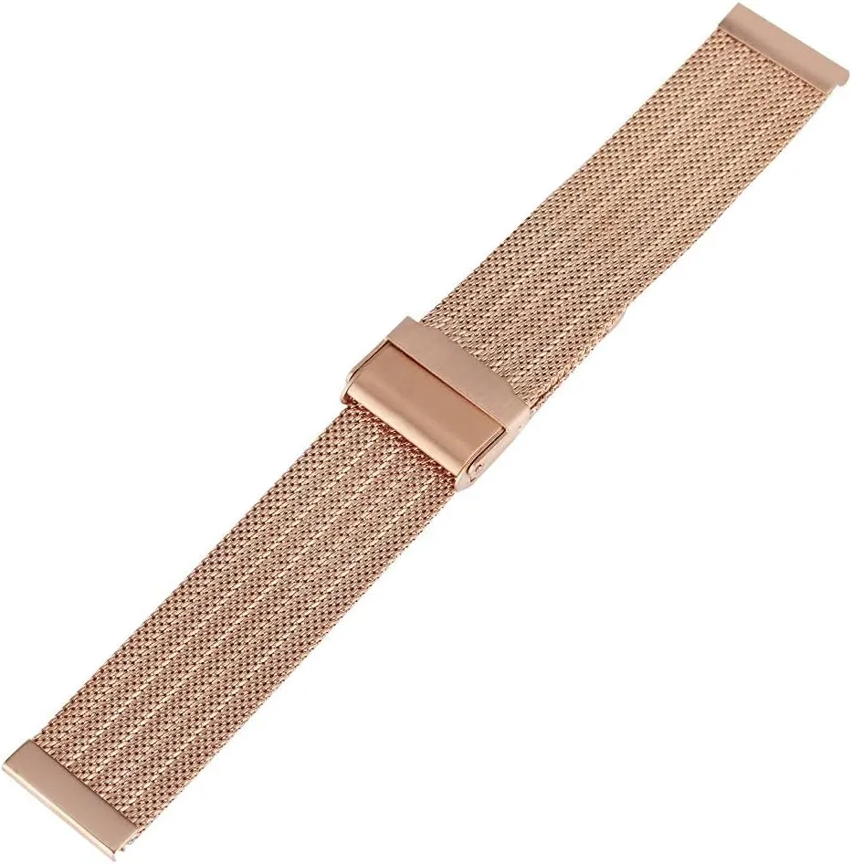 18MM / 20MM / 22MM / 24MM stainless steel mesh strap with hook overt gouge against teem remote buckle strap Bracelet (Band Color : Rose Gold, Band Width : 22mm) Watch Strap, 