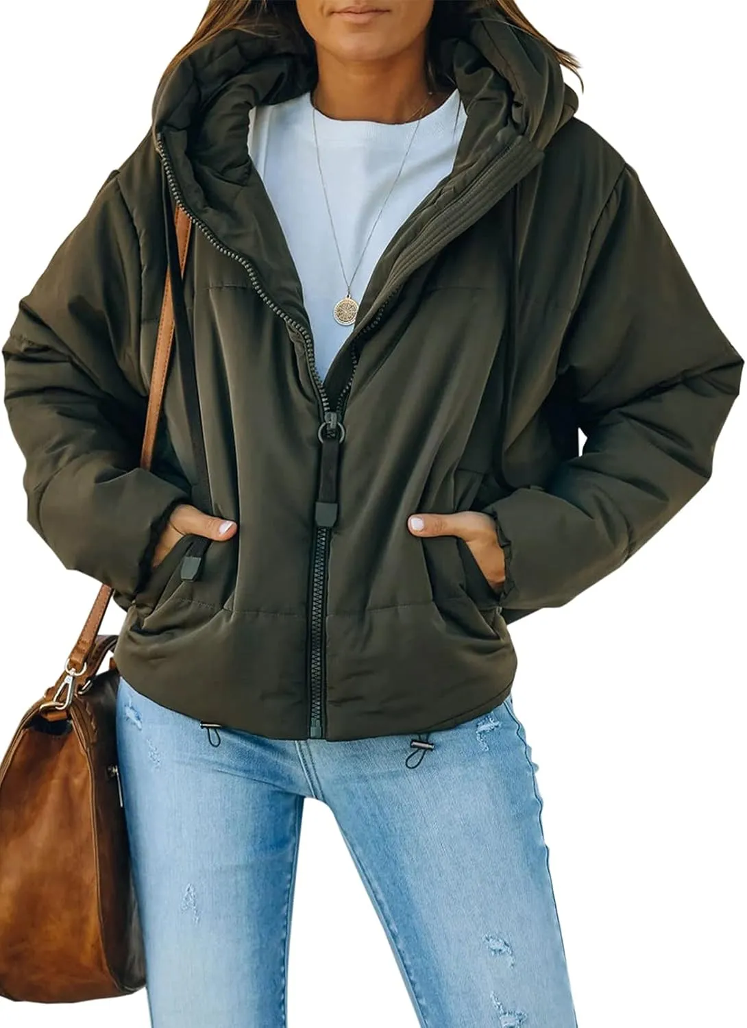 2024 Winter Full Zipper Hooded Puffer Jacket X-ray orthodox sprain migrate Short Coat with Pockets Dokotoo Womens 